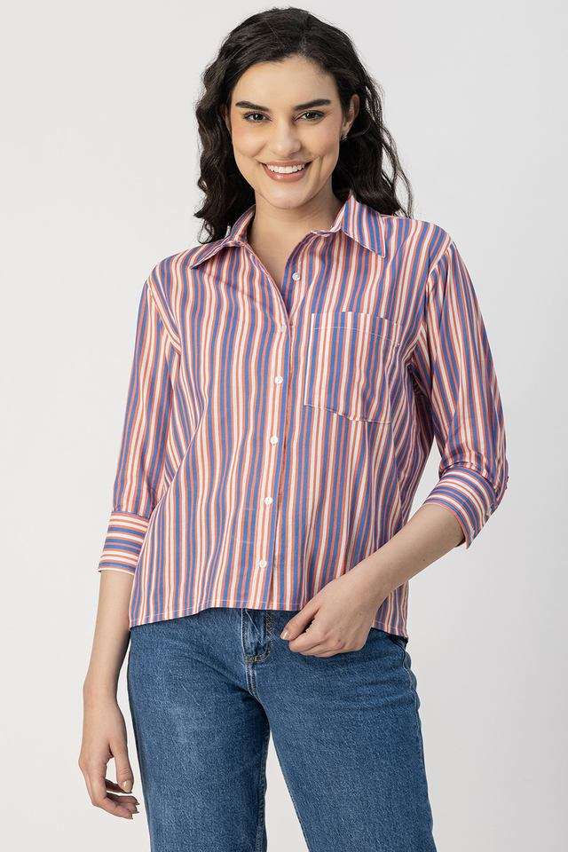 Stripes Collared Cotton Women Casual Wear Shirt