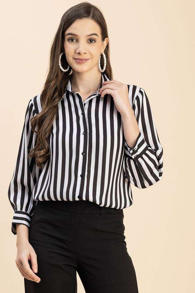 Stripes-Collared-Satin-Women-s-Casual-Wear-Shirt