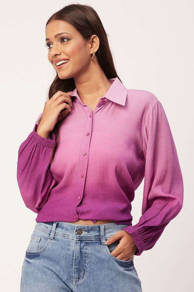 Ombre Collared Rayon Women Casual Wear Shirt