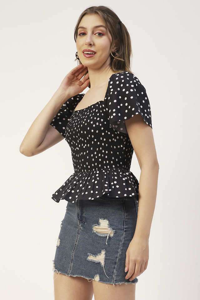 Buy Moomaya Multicolor Polka Dots Cotton Square Neck Women Top