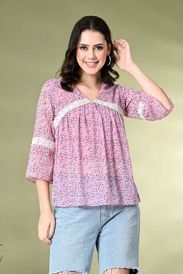 myshka Printed Georgette V-Neck Women Top-picture-28