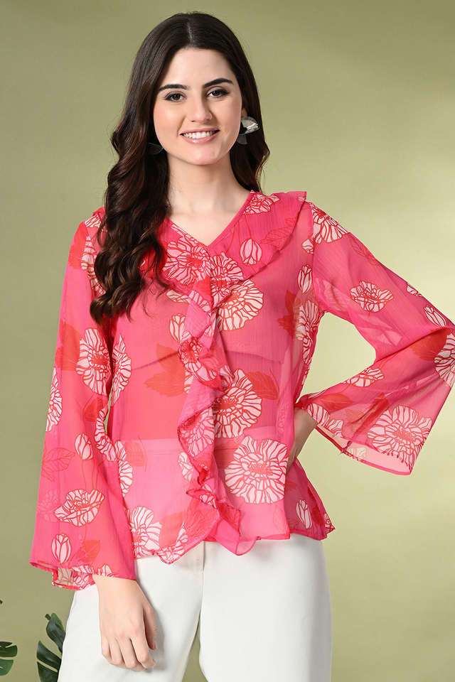 myshka Floral Georgette V-Neck Women Top-picture-26