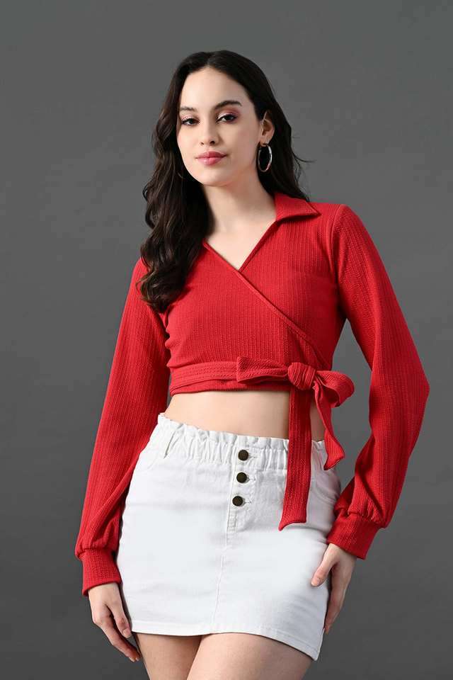 Solid-Polyester-Collared-Women-s-Top