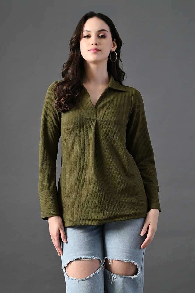 myshka Solid Polyester Collared Women Top-picture-17