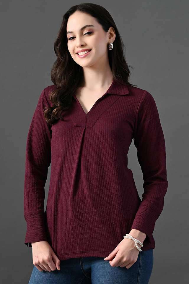 myshka Solid Polyester Collared Women Top-picture-19