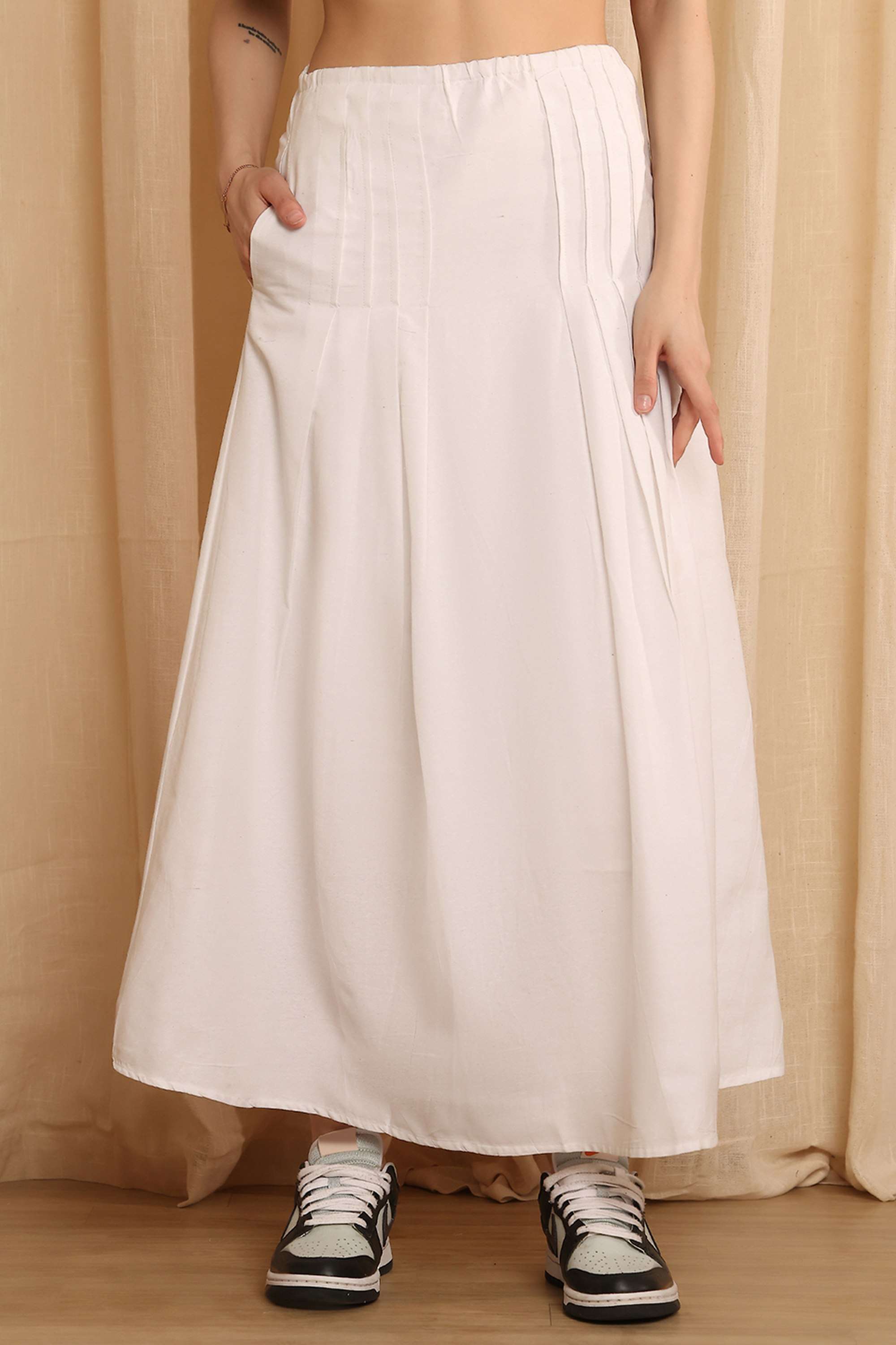 Buy Neudis White NEUDIS Women's White Pleated Maxi Skirt, A-Line