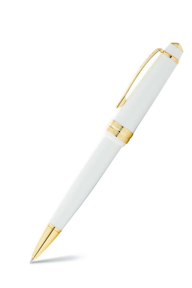 Bailey-Light-White-Resin-Ballpoint-Pen-With-Gold-Plate-Appts