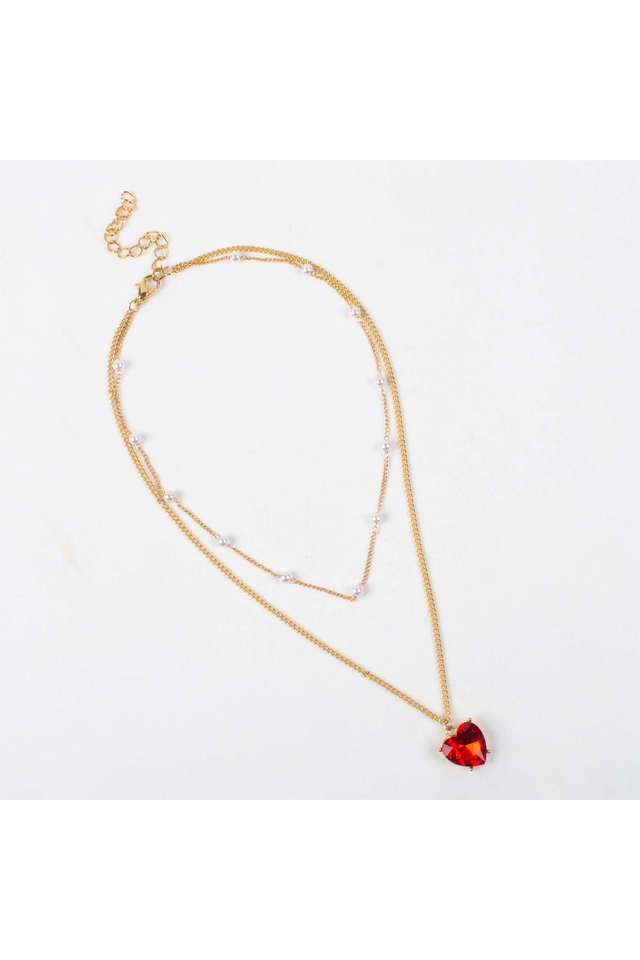 Attractive-Layered-Chain-Necklace-With-Heart-Shaped-Pendant-And-Pearls