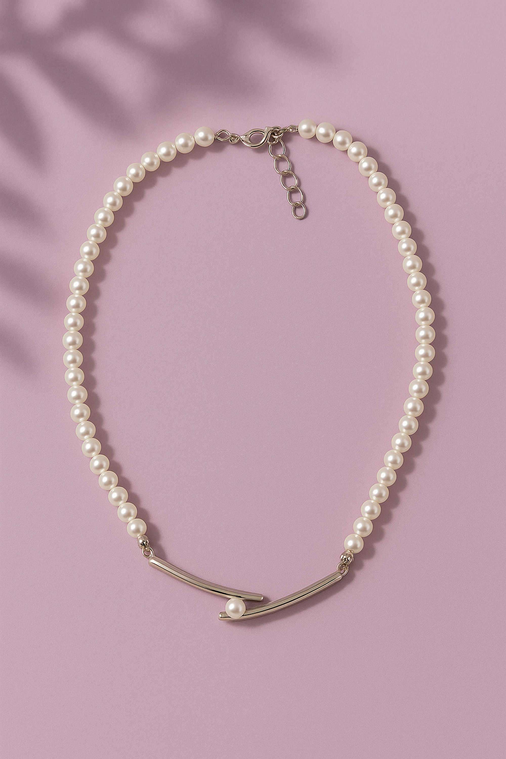 Brass-Casual-Wear-Women-Pearl-Beaded-Choker-With-Metal-Detailing-Necklaces