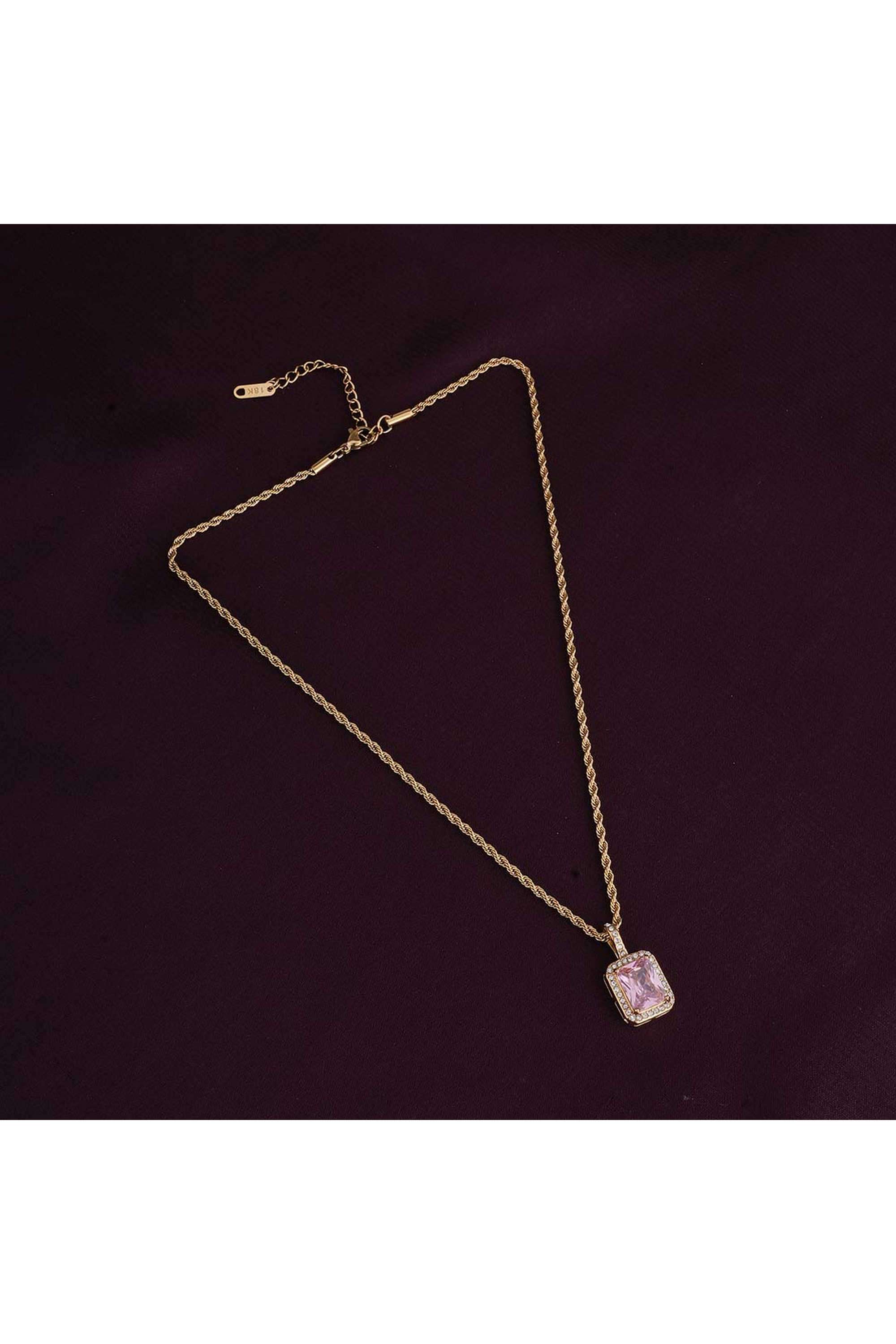 18K-Gold-Plated-Pink-Emerald-Geometric-Pendant-With-Chain-For-Womens-Waterproof-&-Anti-Tarnish