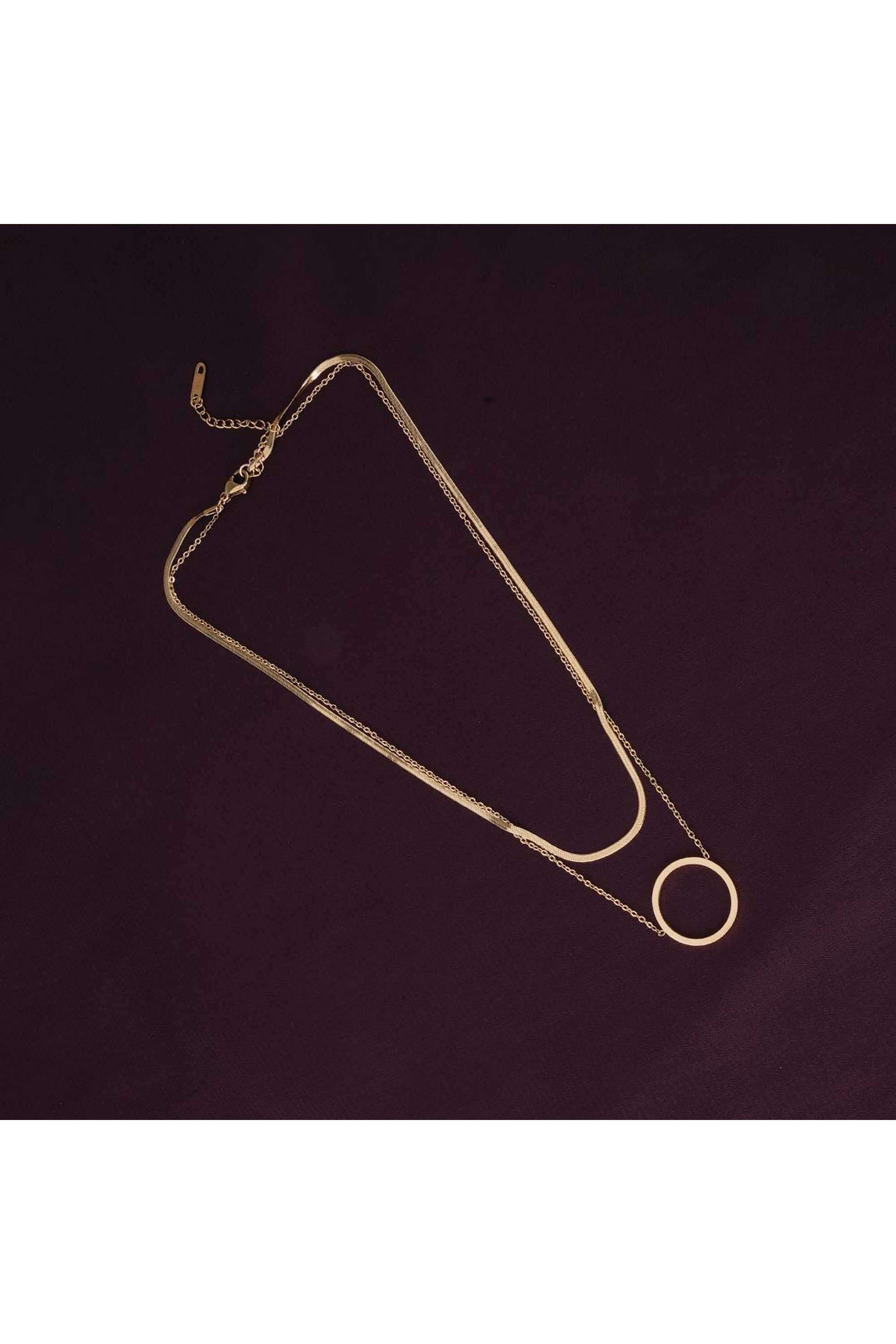 18K-Gold-Plated-Circle-Ring-Double-Layer-Necklace-For-Womens-Waterproof-&-Anti-Tarnish