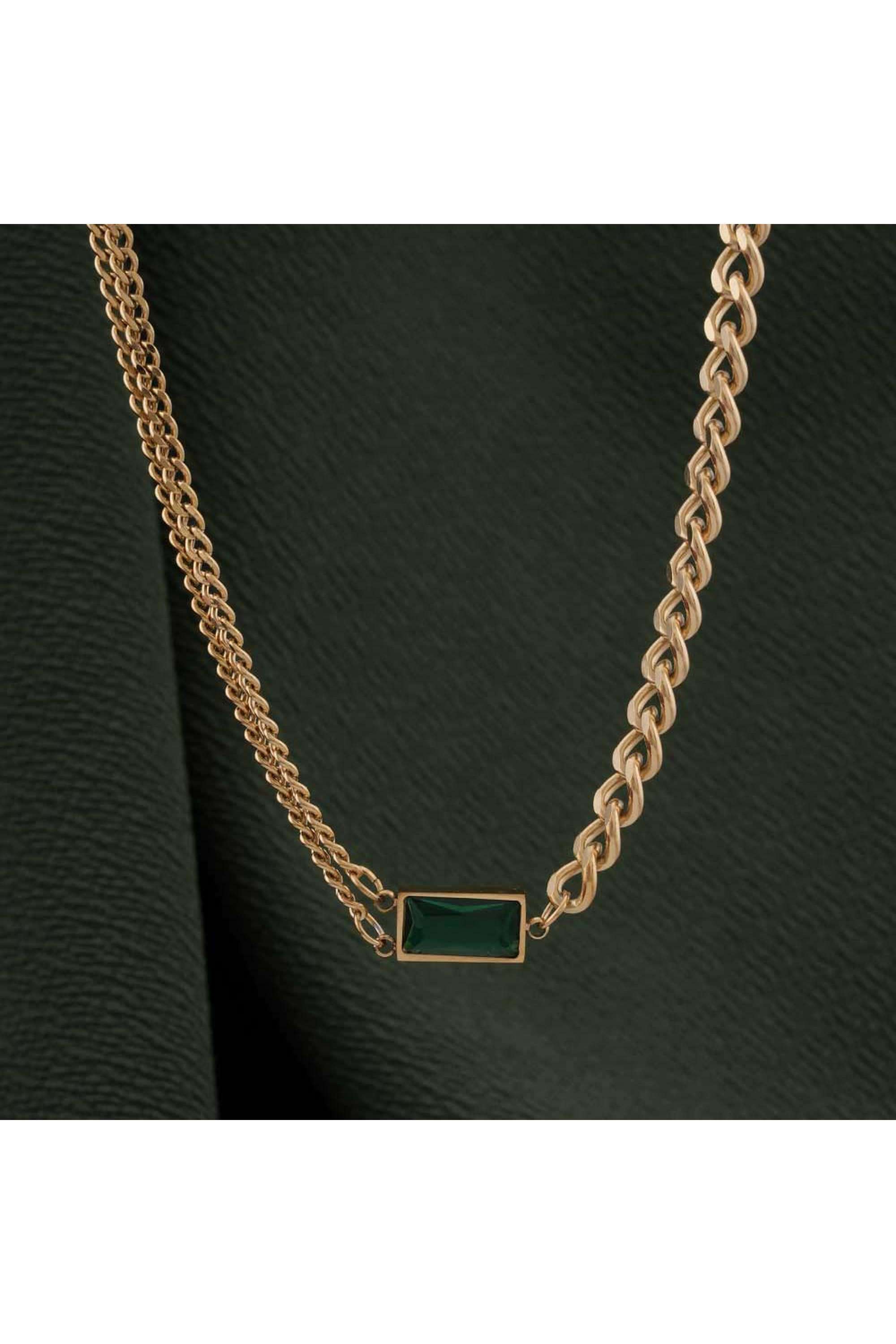 18K-Gold-Plated-Emerald-Thick-&-Double-Thin-Curb-Chain-Stackable-Necklace-For-Womens-Waterproof-&-Anti-Tarnish