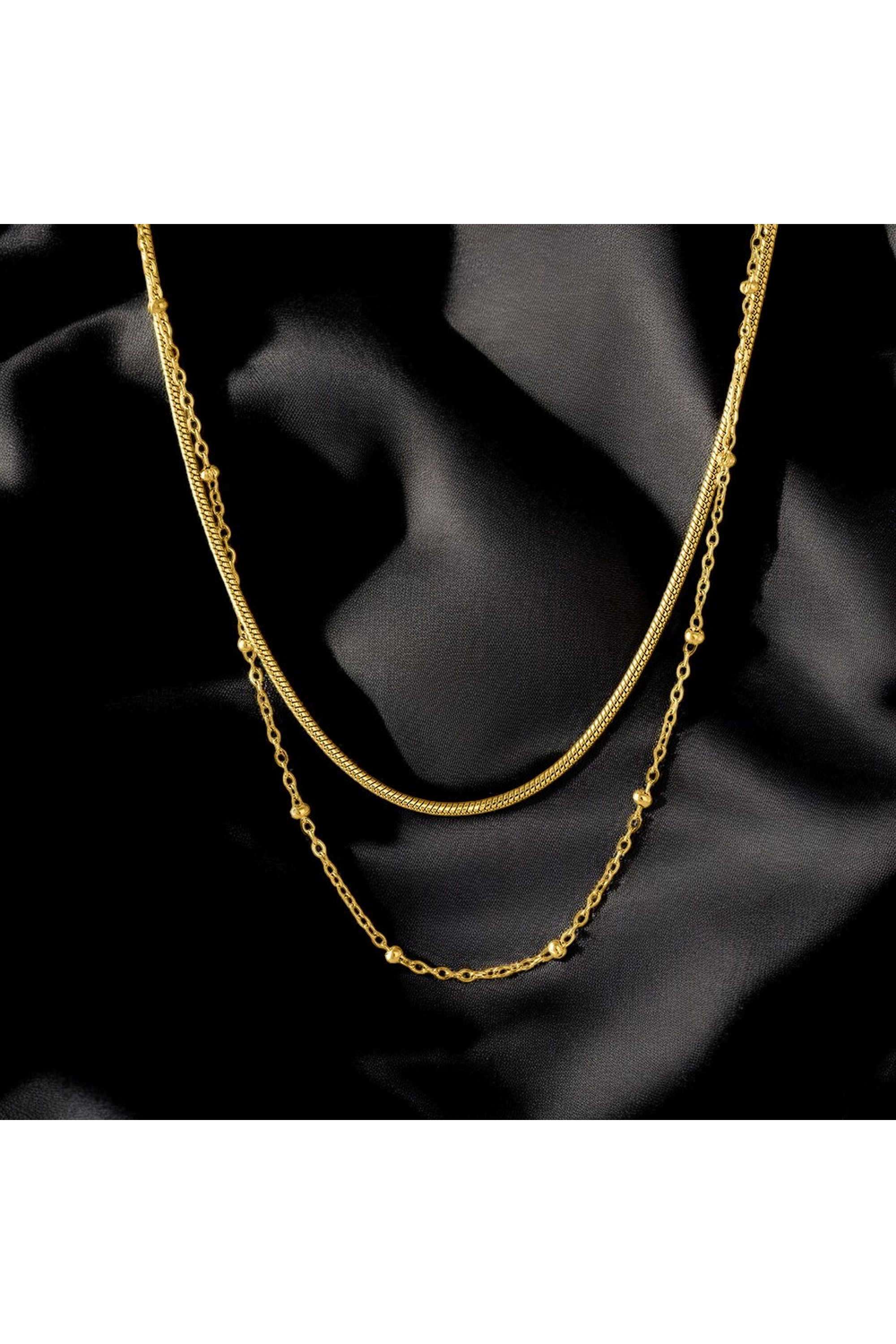 18K-Gold-Plated-Double-Layer-Choker-Necklace-For-Womens-Waterproof-&-Anti-Tarnish