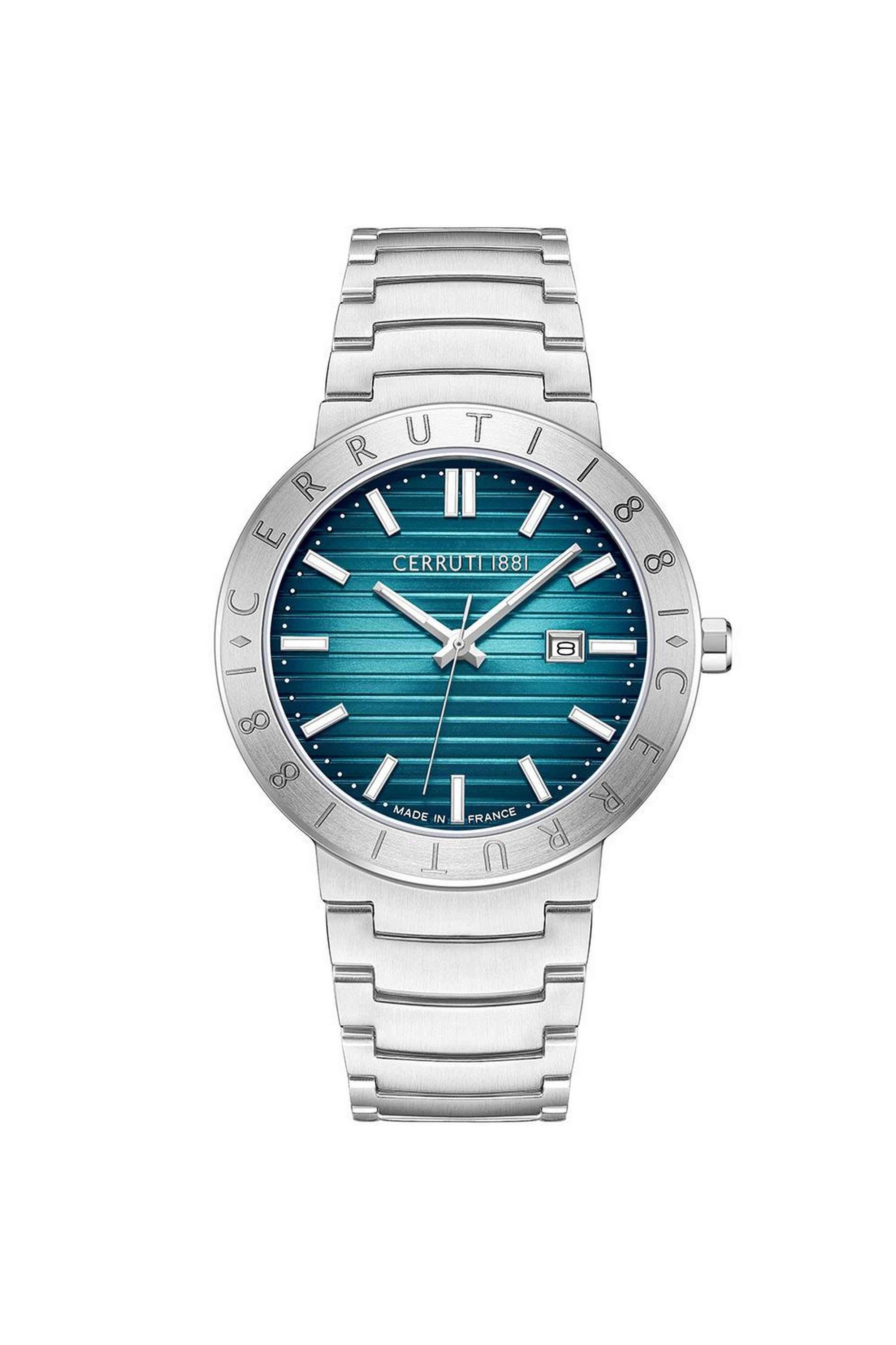 Haute-34-mm-Quartz-Analogue-Watch-for-Men---Blue-Dial-with-Silver-Stainless-Steel-Strap-(NTCECIGA0043102)