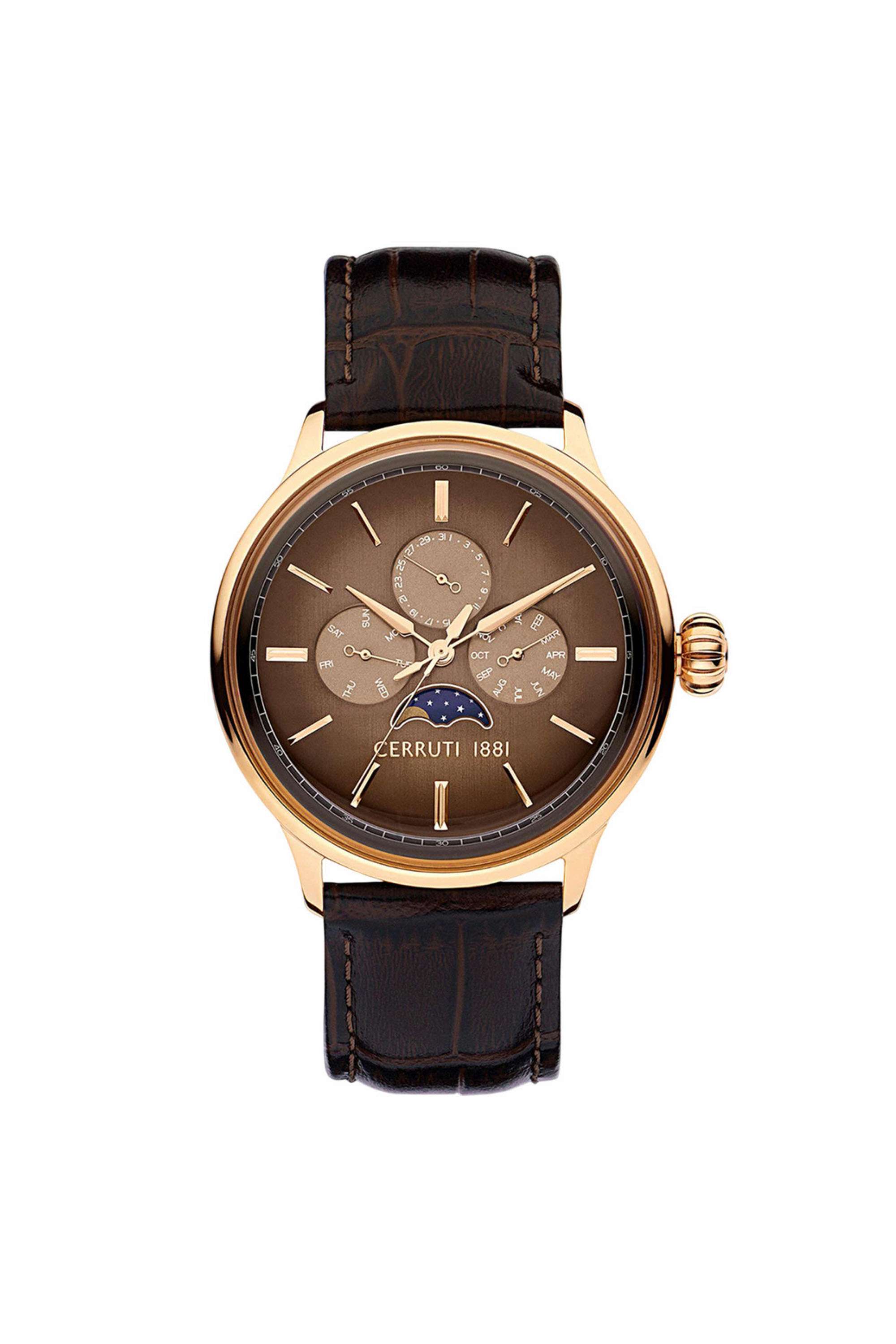 Dervio-42-mm-Quartz-Analogue-Watch-for-Men---Brown-Dial-with-Brown-Leather-Strap-(NTCECIGF2224604)