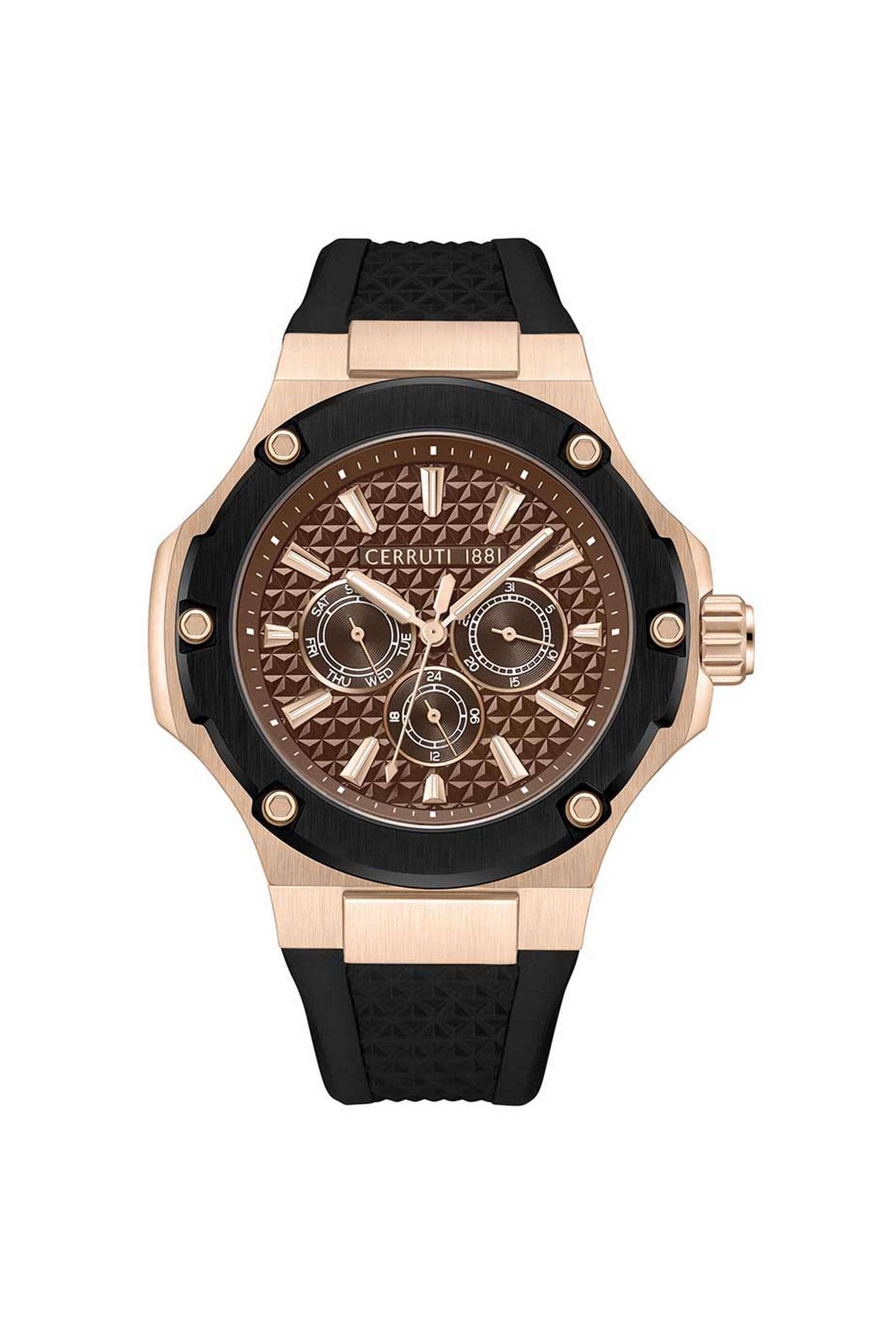 FW23-44-mm-Quartz-Analogue-Watch-for-Men---Brown-Dial-with-Black-Silicone-Strap-(NTCECIGQ0018703)