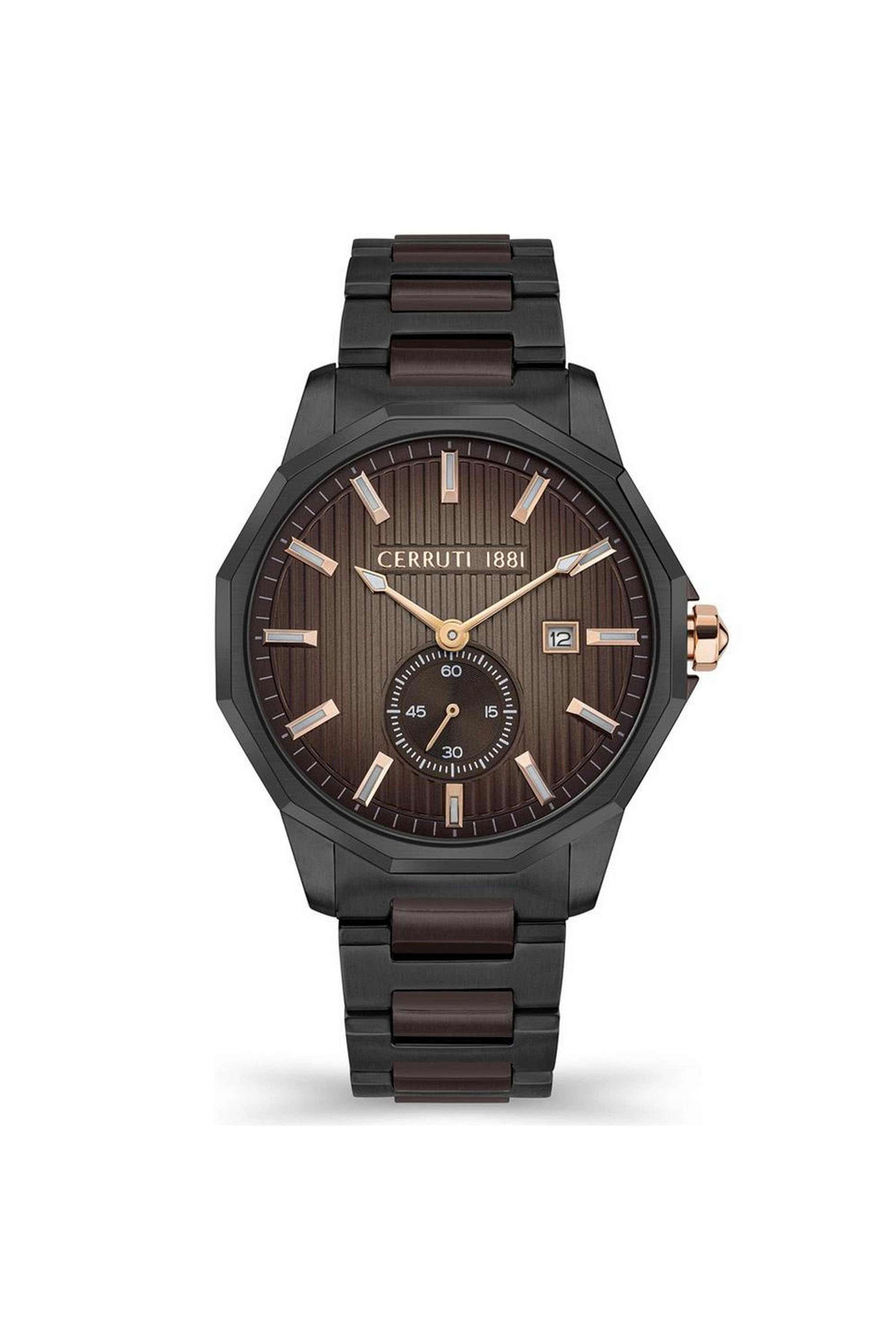 Molveno-42-mm-Quartz-Analogue-Watch-for-Men---Brown-Dial-with-Black-Stainless-Steel-Strap-(NTCECIH2111804W)
