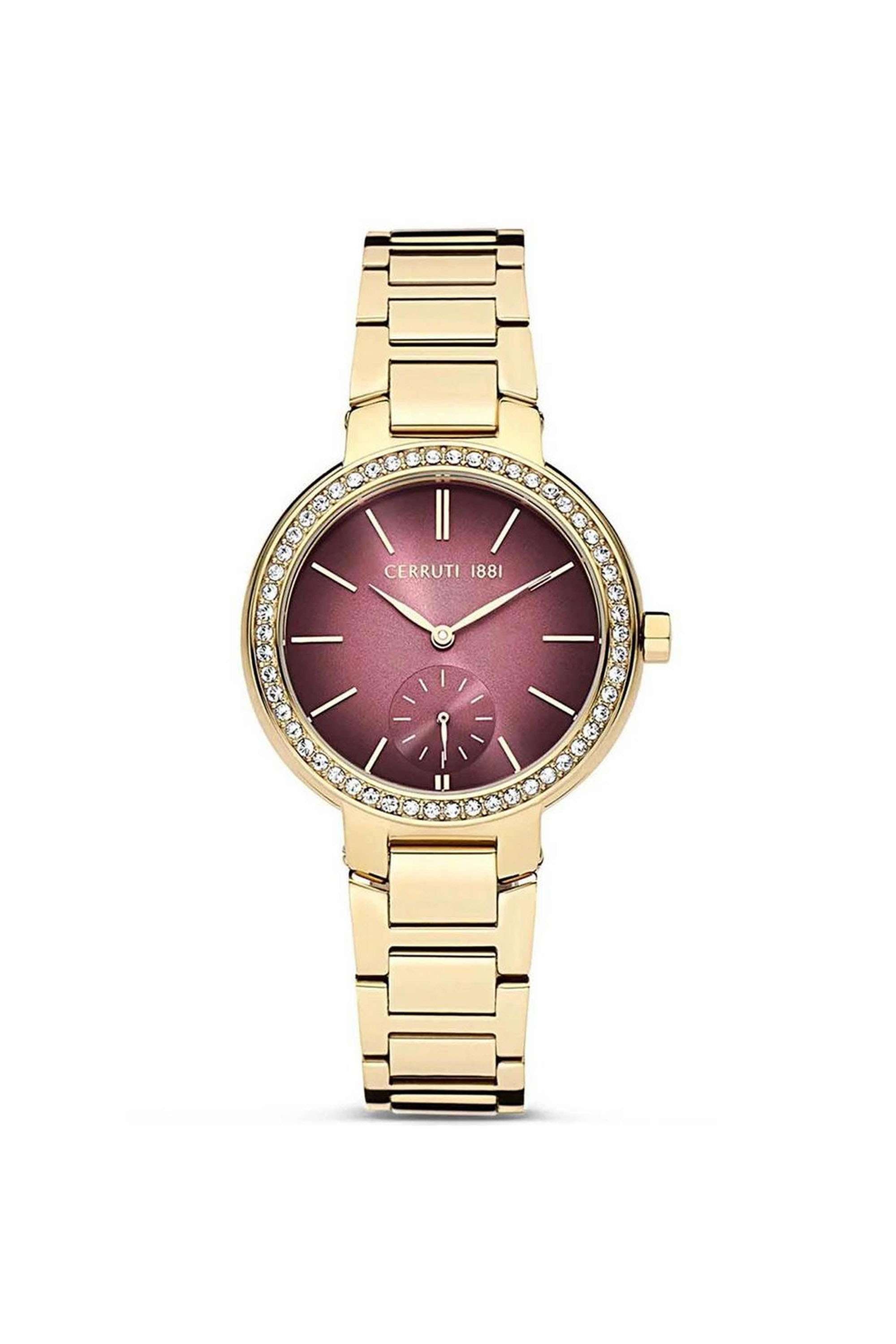 Faenza-40-mm-Quartz-Analogue-Watch-For-Women---Red-Dial-with-Gold-Stainless-Steel-Strap-(NTCECILG2225604)