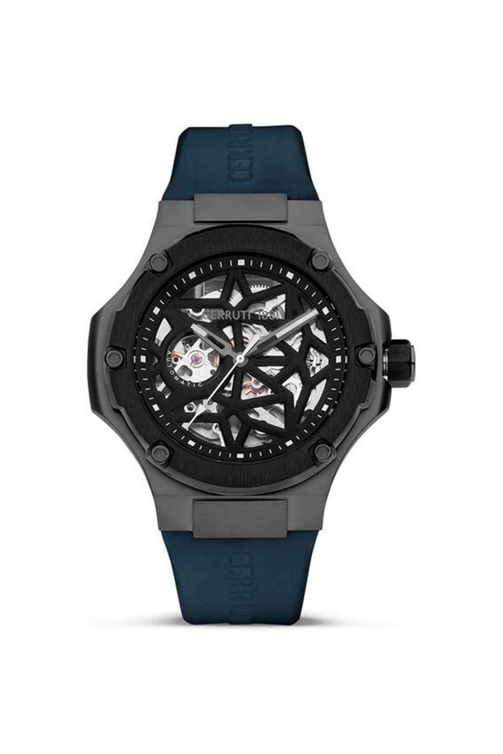 Lucardo-43-mm-Automatic-Analogue-Watch-for-Men---Black-Dial-with-Blue-Silicone-Strap-(NTCECIR0007102W)