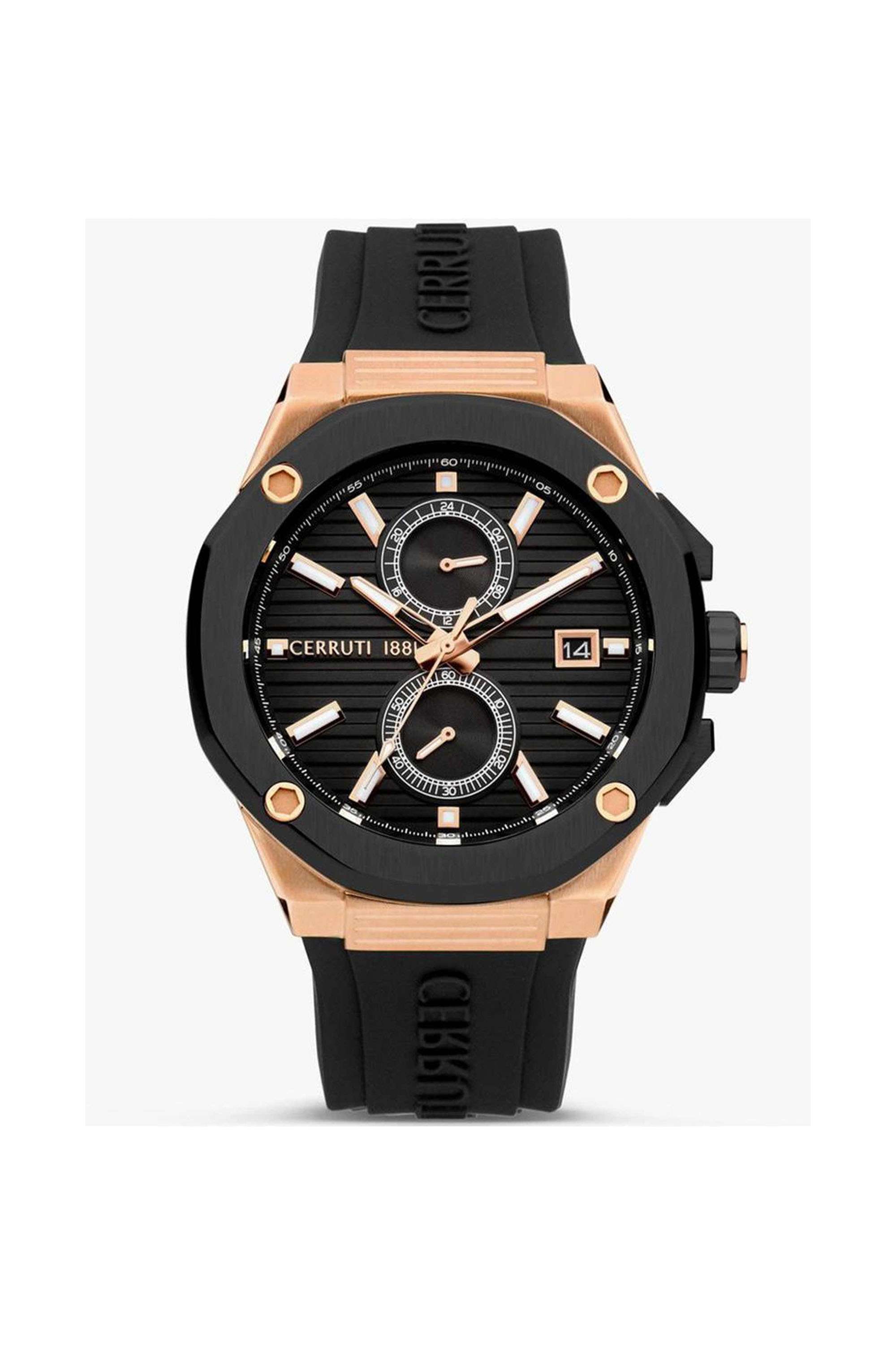 Razzuolo-43-mm-Quartz-Analogue-Watch-for-Men---Black-Dial-with-Black-Silicone-Strap-(NTCECIW0006901W)