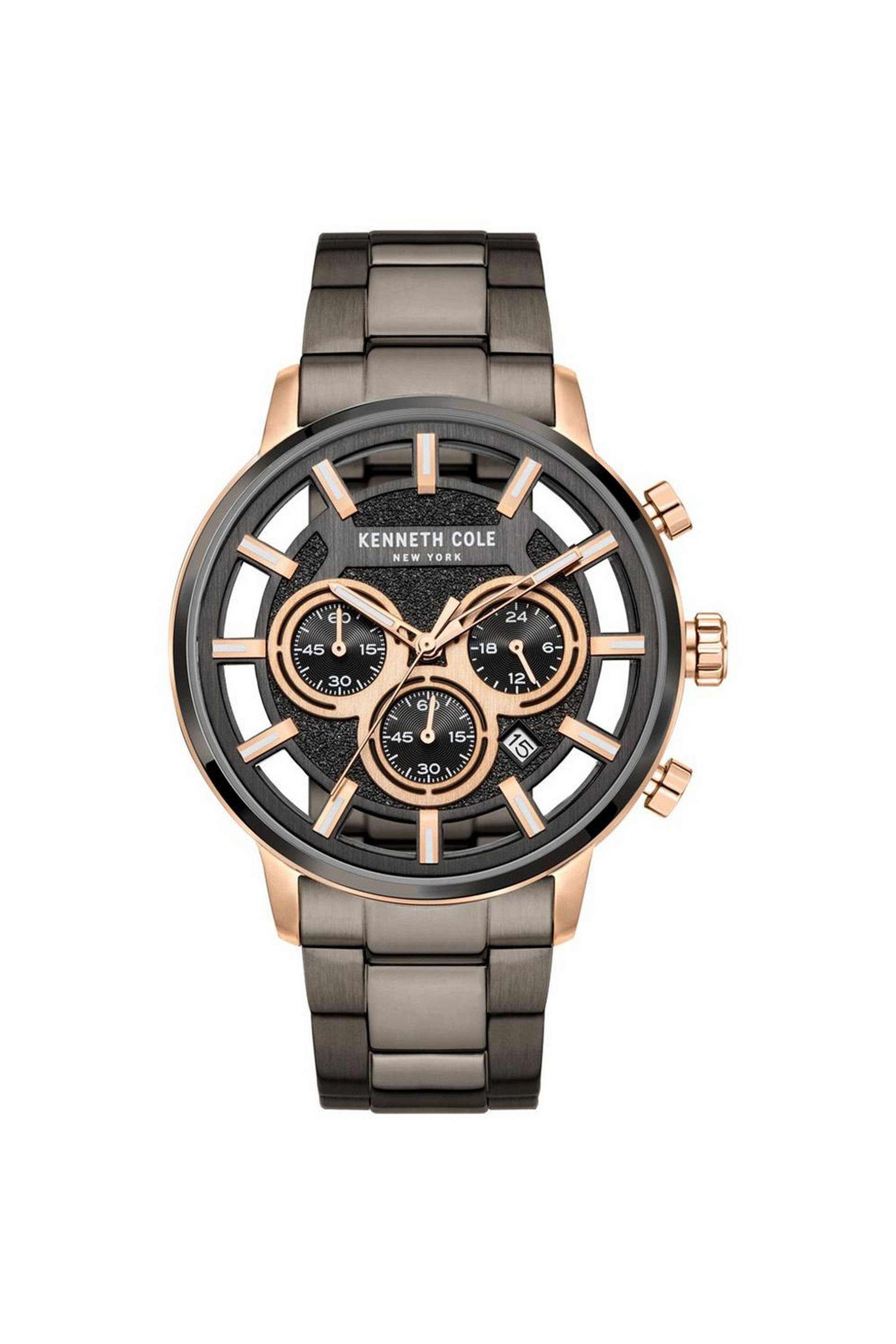 44-mm-Quartz-Chronograph-Watch-for-Men---Grey-Dial-with-Grey-Stainless-Steel-Strap-(KCWGI2105202MN)