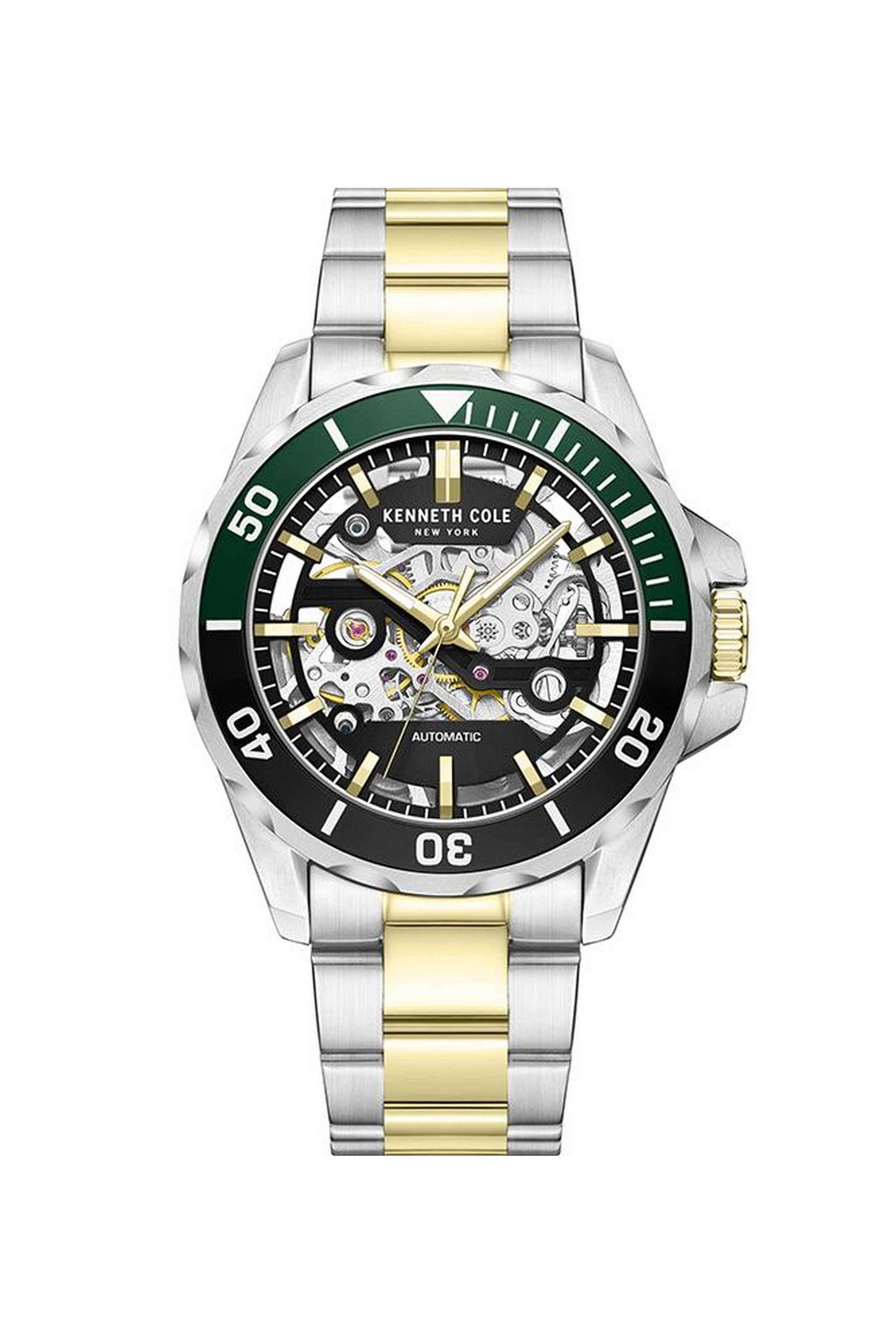 New-York-43-mm-Automatic-Analogue-Watch-for-Men---Black-Dial-with-Two-Tone-Stainless-Steel-Strap-(KCWGY0046004MN)