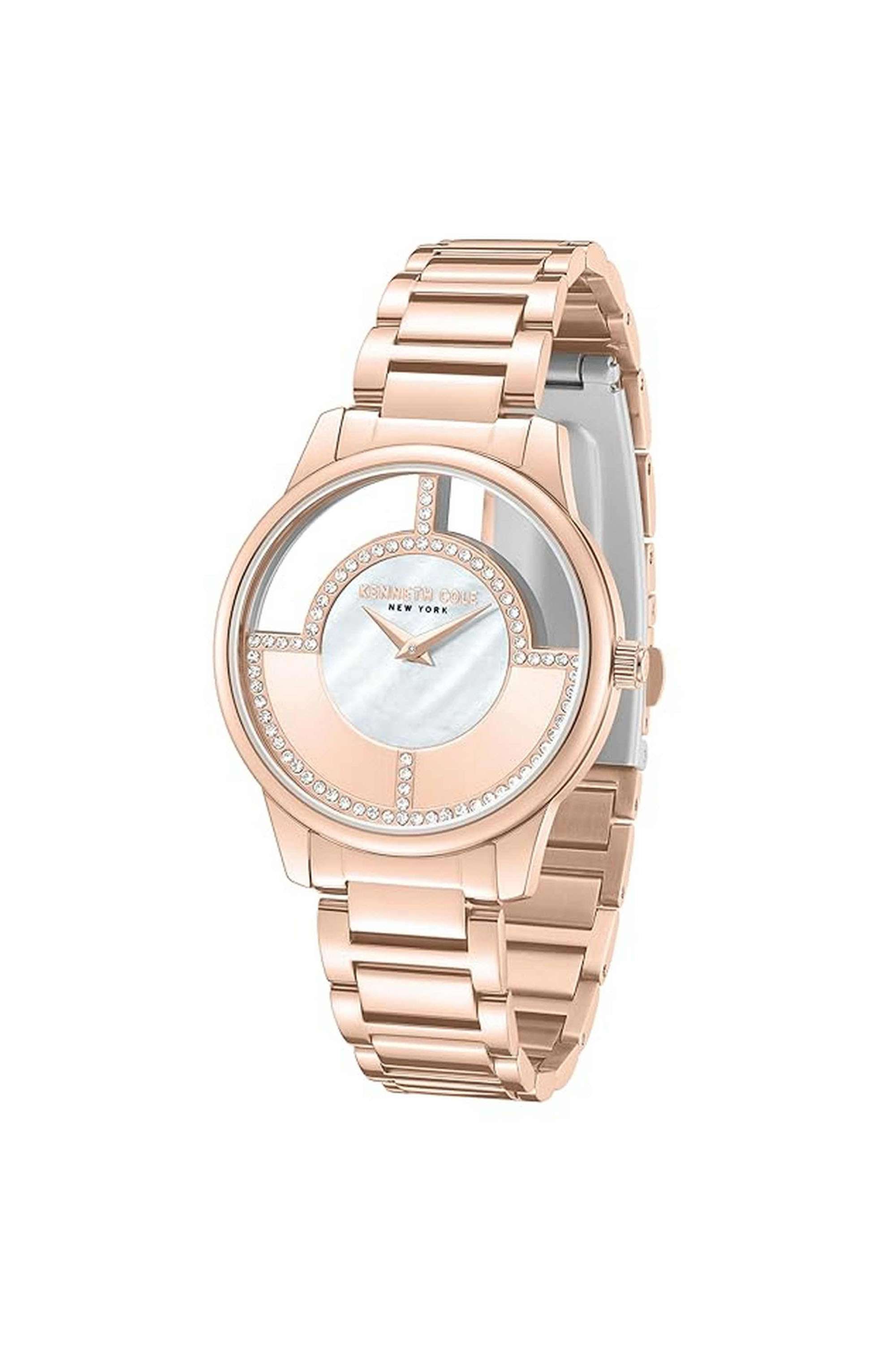 38.7-mm-Quartz-Analogue-Watch-For-Women---White-Dial-with-Rose-Gold-Stainless-Steel-Strap-(KCWLG0061501LD)
