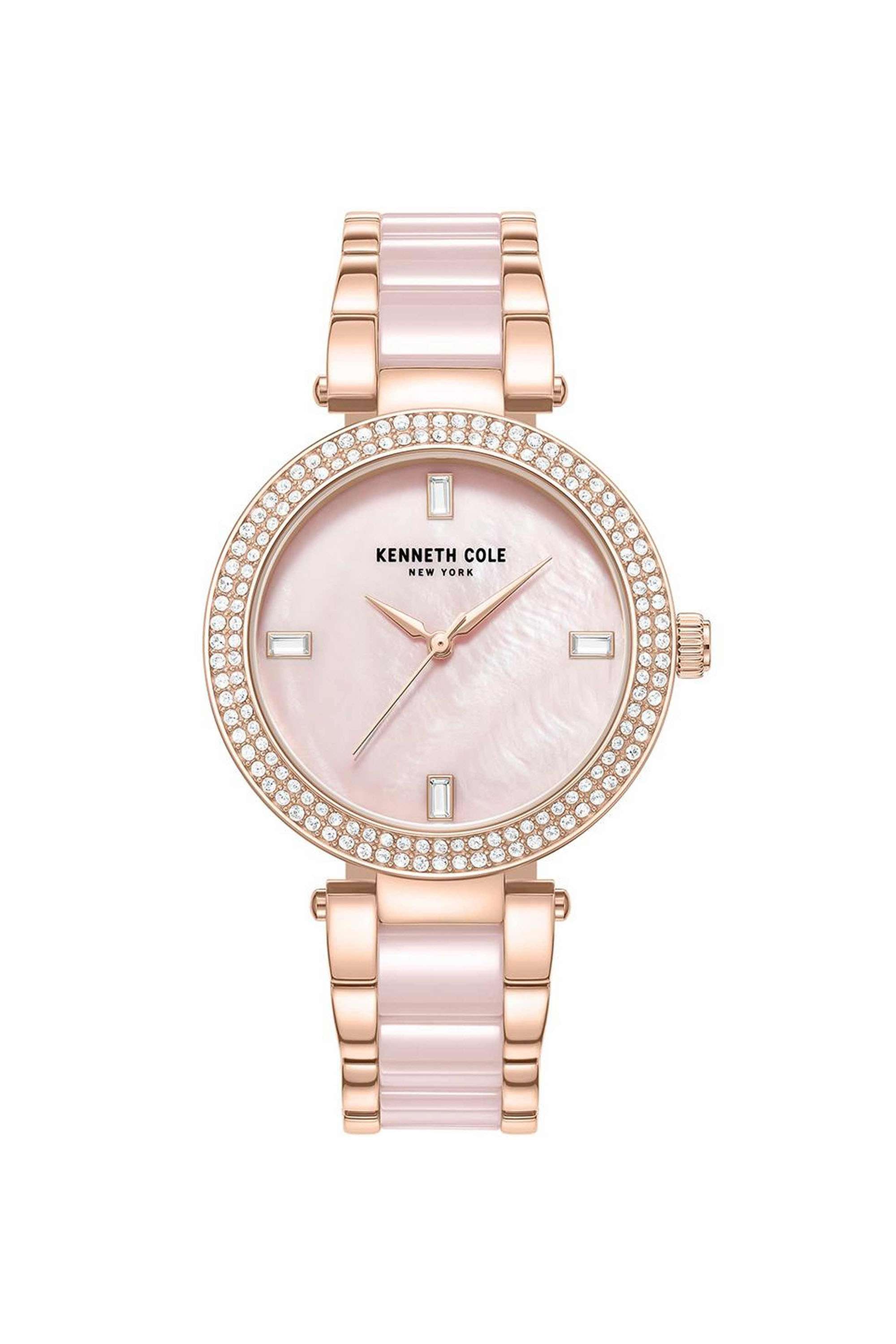 FW24-37-mm-Quartz-Analogue-Watch-For-Women---Pink-Dial-with-Two-Tone-Stainless-Steel-&-Ceramic-Strap-(KCWLG0062902LD)