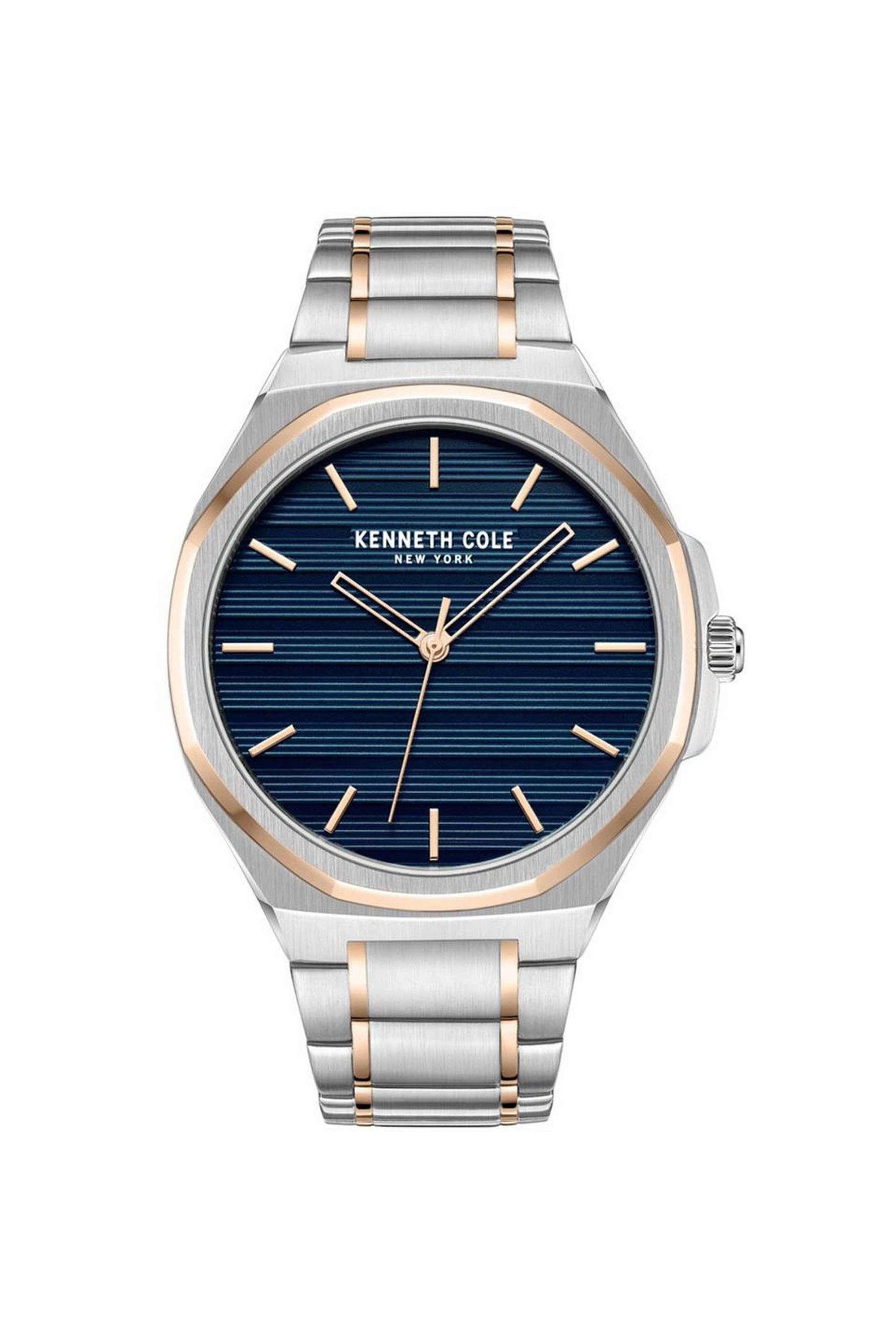 New-York-44-mm-Quartz-Analogue-Watch-for-Men---Blue-Dial-with-Two-Tone-Stainless-Steel-Strap-(KCWGG0034506MN)