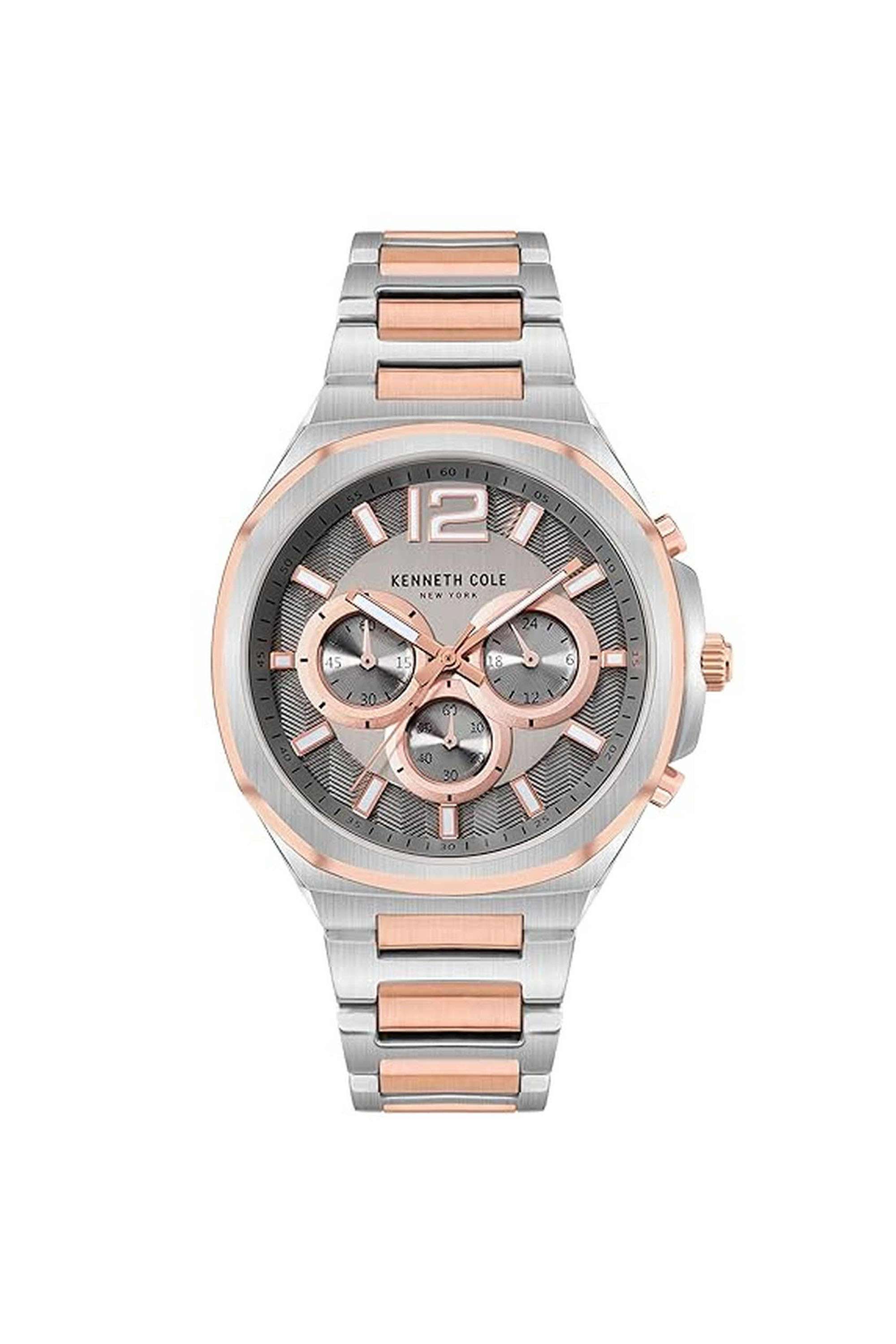 43.5-mm-Quartz-Chronograph-Watch-for-Men---Grey-Dial-with-Two-Tone-Stainless-Steel-Strap-(NEKCWGI2104902MN)
