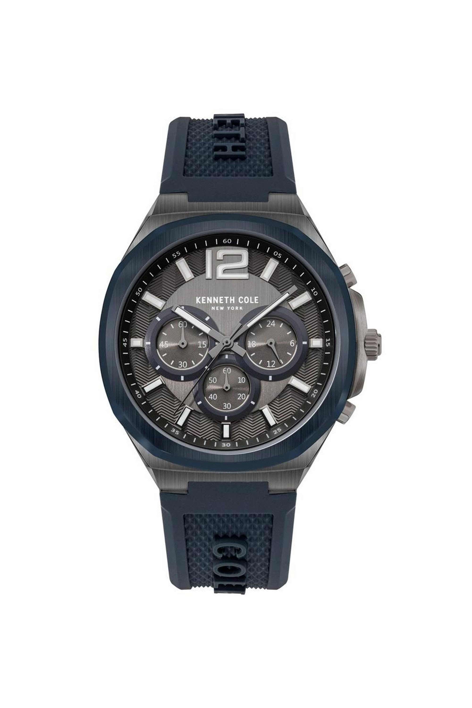 44-mm-Quartz-Chronograph-Watch-for-Men---Grey-Dial-with-Blue-Silicone-Strap-(KCWGO2104903MN)