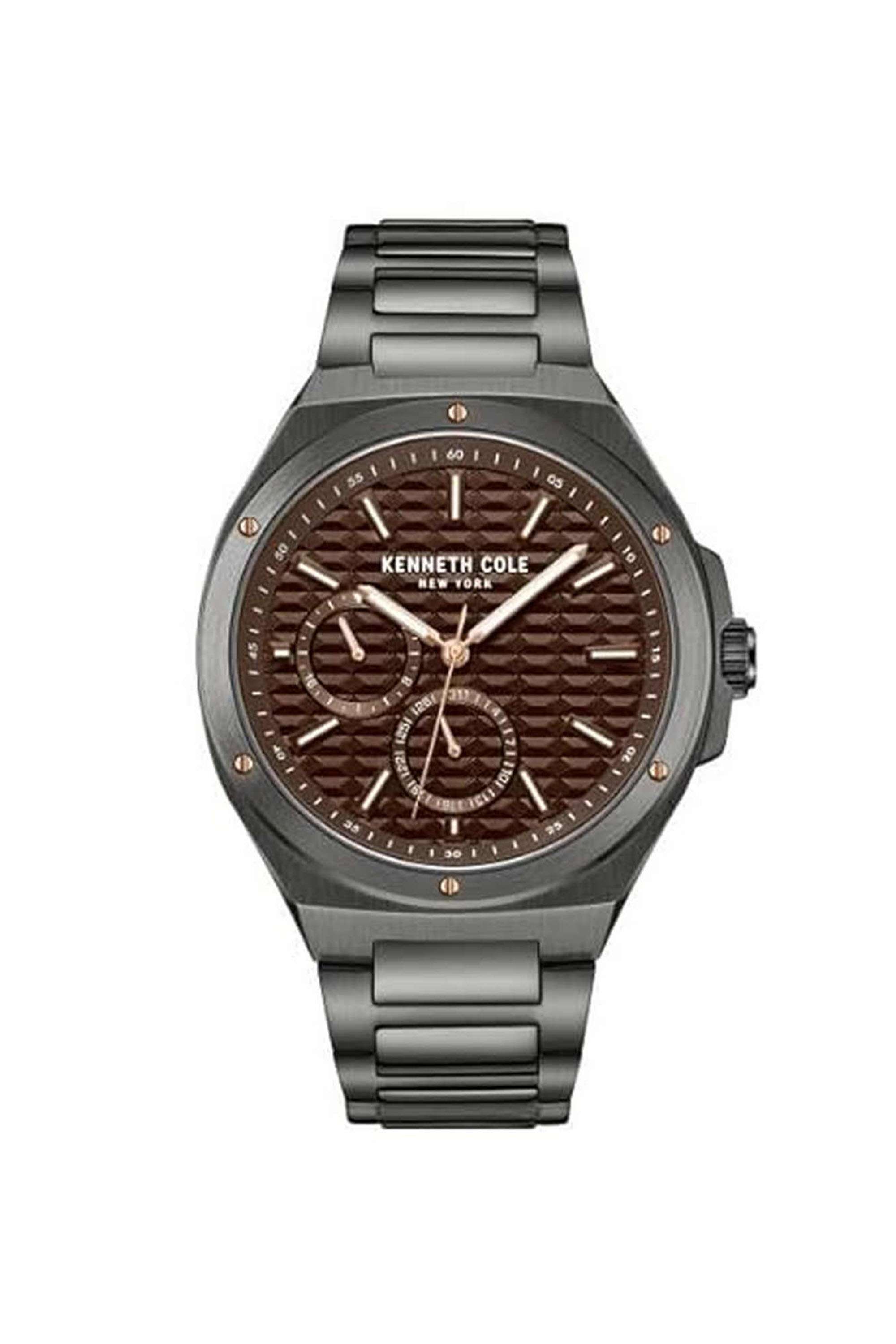 44-mm-Quartz-Analogue-Watch-for-Men---Brown-Dial-with-Grey-Stainless-Steel-Strap-(KCWGK0035404MN)