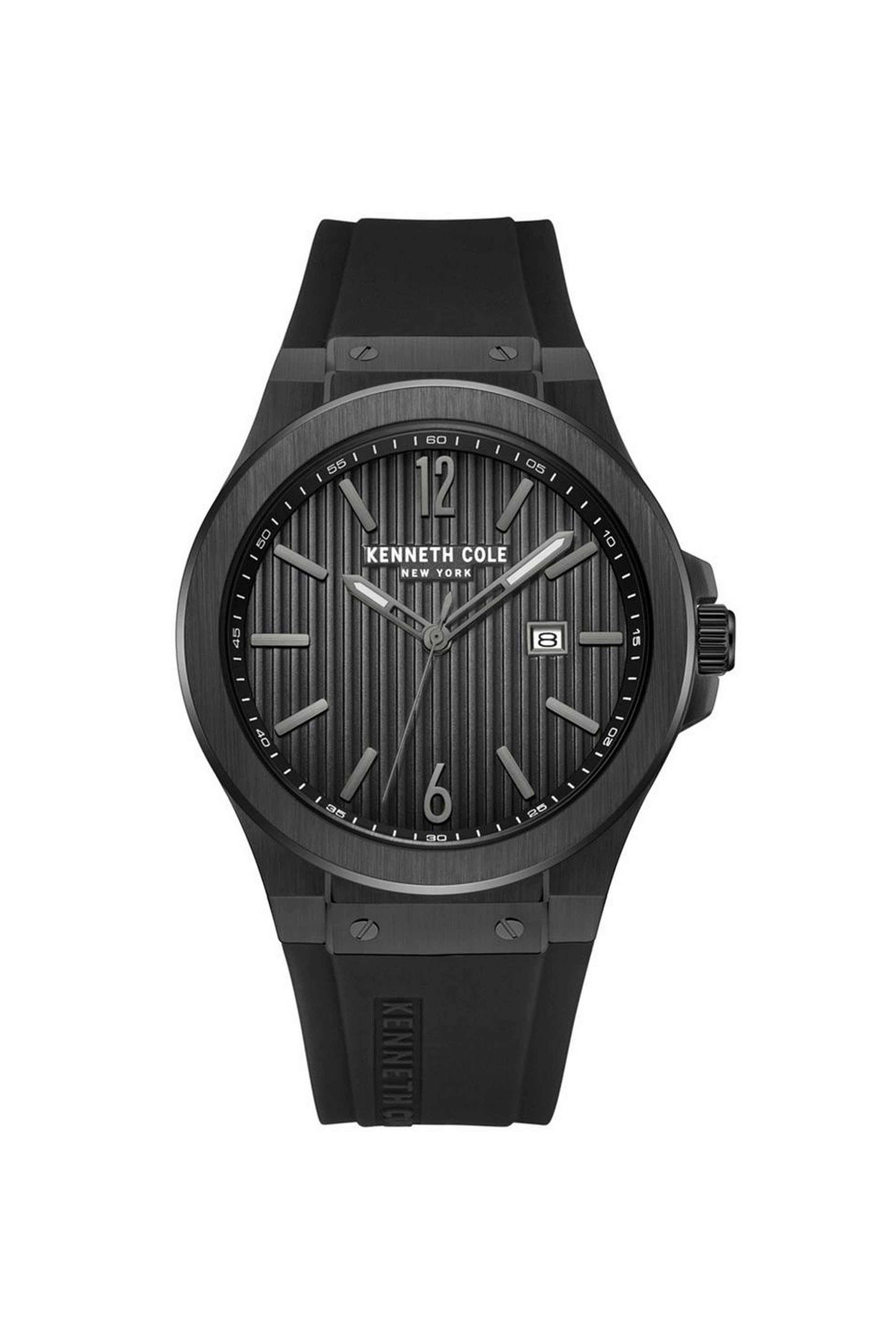 New-York-43-mm-Quartz-Analogue-Watch-for-Men---Black-Dial-with-Black-Silicone-Strap-(KCWGN0034404MN)
