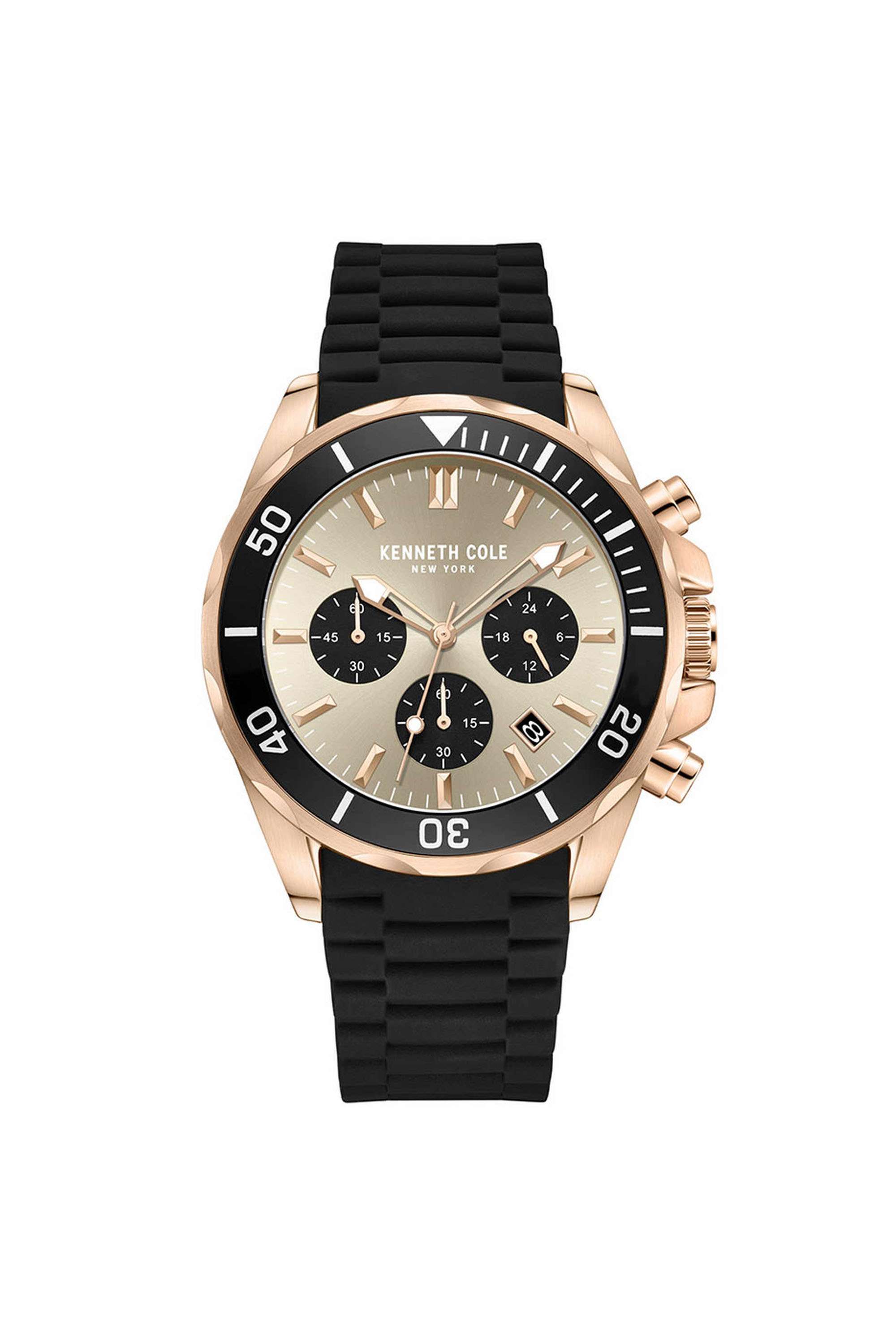 36-mm-Chronograph-Automatic-Watch-for-Men---Grey-Dial-with-Black-Silicone-Strap-(KCWGO0027103MN)