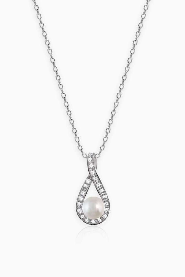 Silver-Tear-Drop-Pearl-Pendant-With-Link-Chain