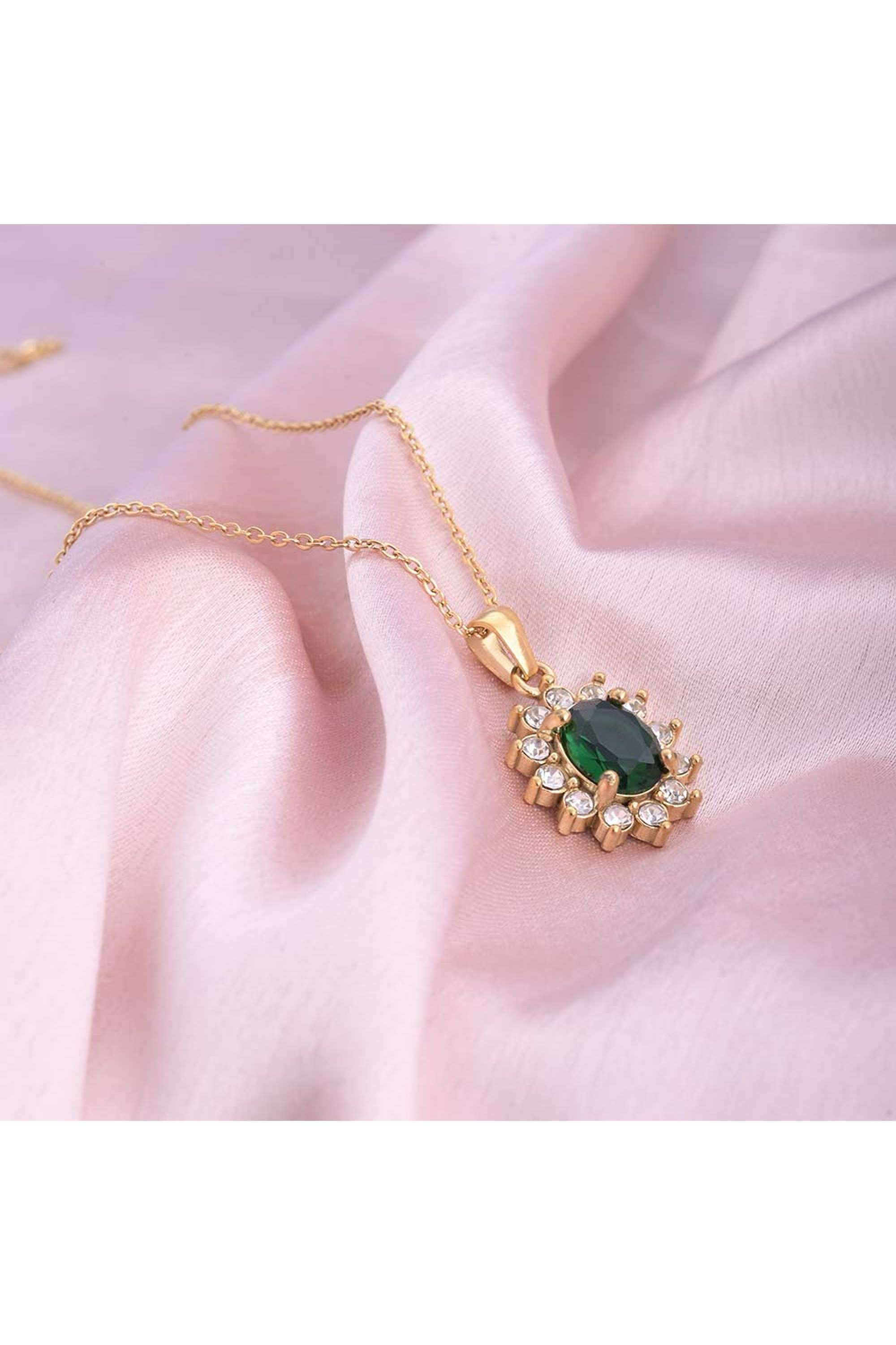 18k-Gold-Plated-Green-Sapphire-and-Diamond-Halo-Pendant-for-Womens-Waterproof-&-Anti-Tarnish
