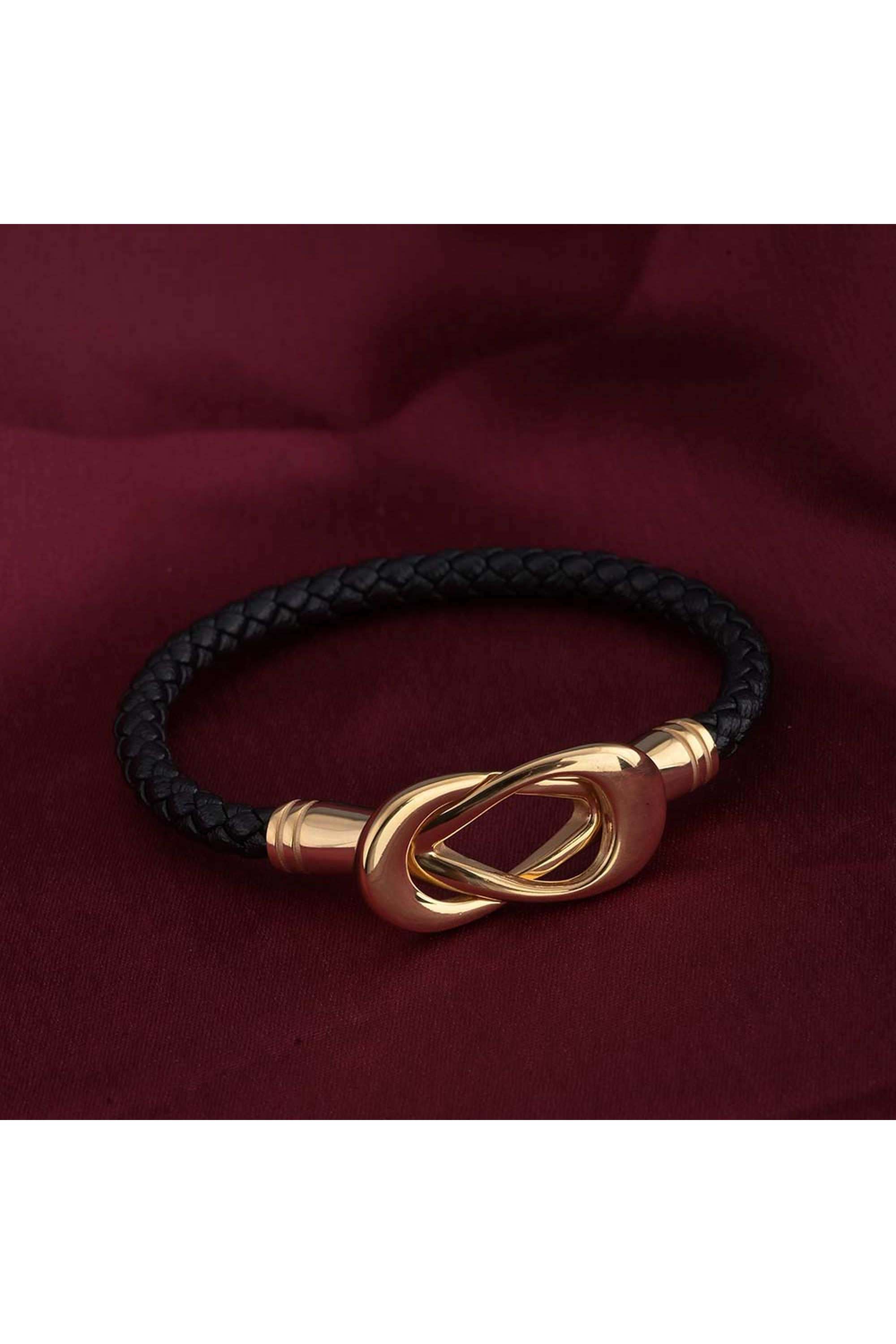 Gold-Black-leather-Bracelet-for-Womens-Waterproof-&-Anti-Tarnish