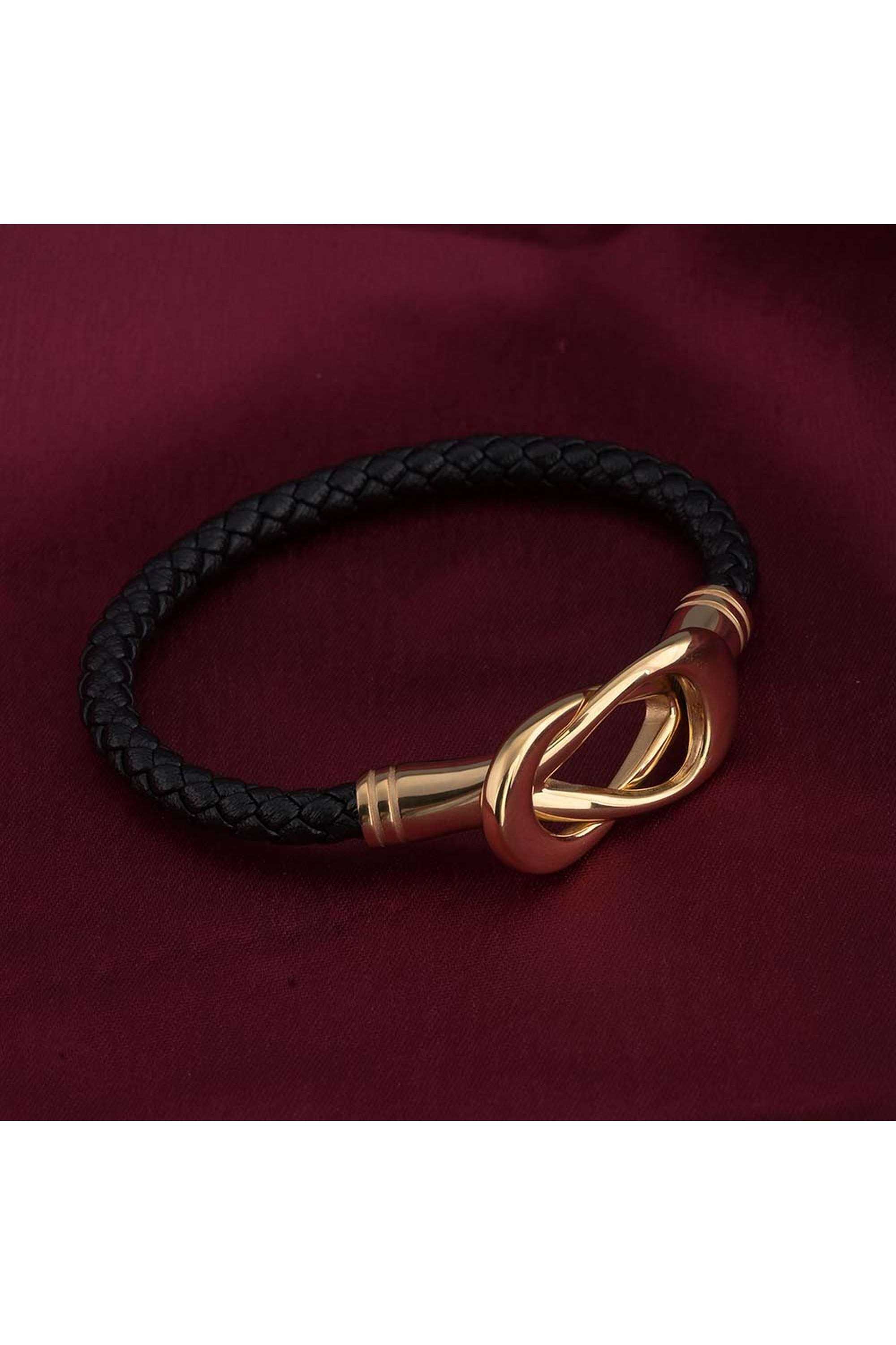 Gold-Black-leather-Bracelet-for-Womens-Waterproof-&-Anti-Tarnish