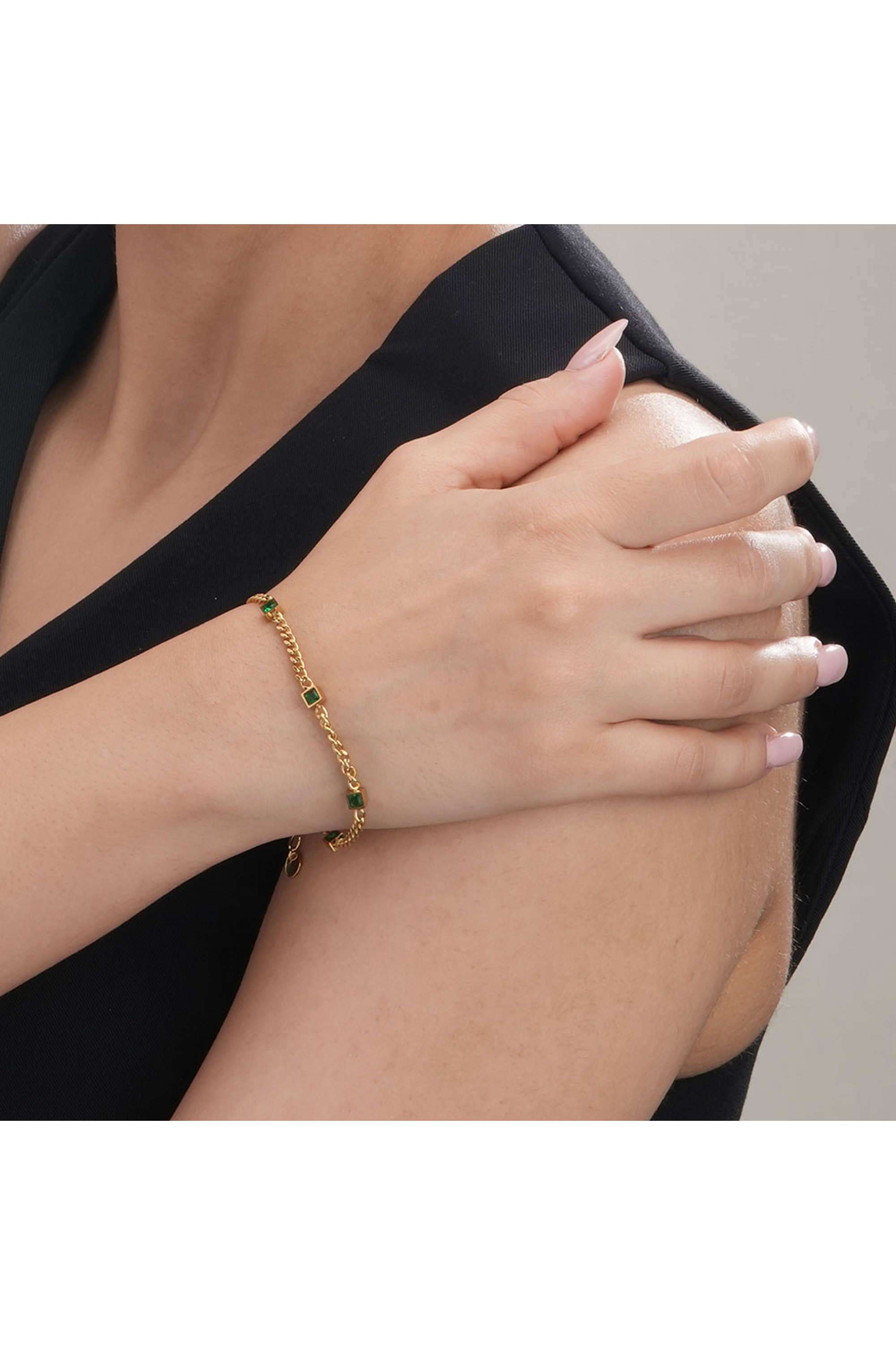 Gold-Green-Gem-Chain-Bracelet-for-Womens---Waterproof-&-Anti-Tarnish
