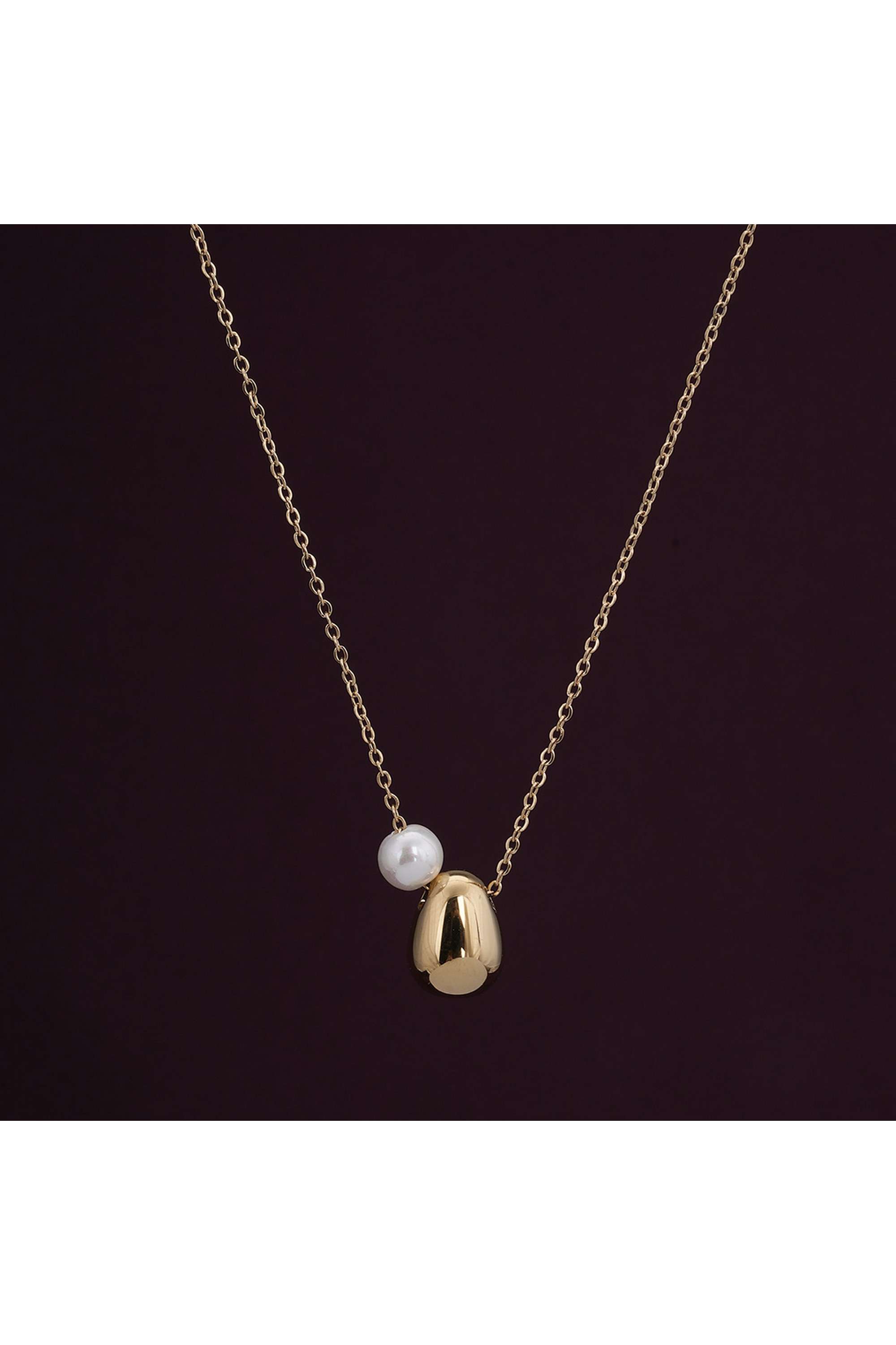 Gold-Bean-Necklace-with-Pearl-for-Womens---Waterproof-&-Anti-Tarnish