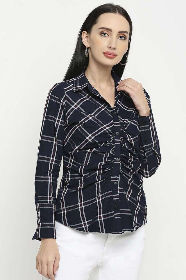 remanika Checks Collared Cotton Women Casual Wear Shirt-picture-30