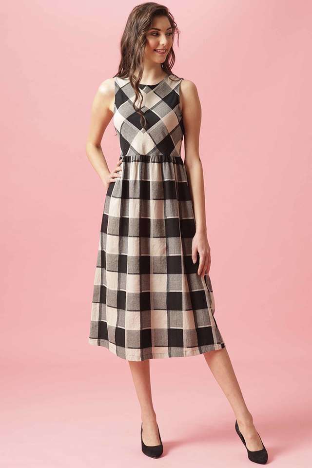 gipsy Checks Round Neck Cotton Women Dress-picture-12