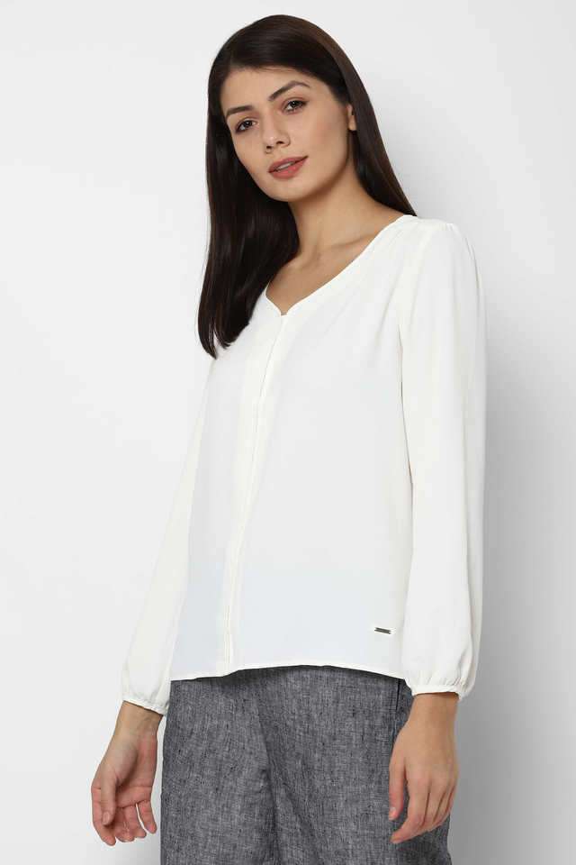 Solid-Blended-Fabric-Round-Neck-Women-Top