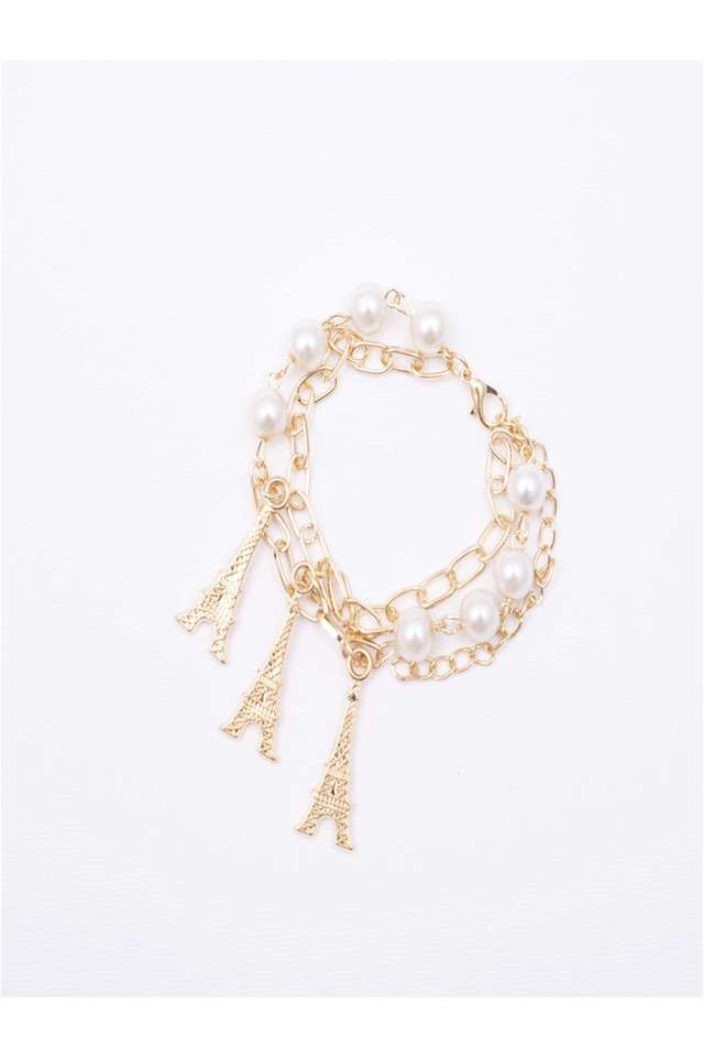 White-Pearl-Gold-Plated-Alloy-Eiffel-Tower-Shape-Bracelet