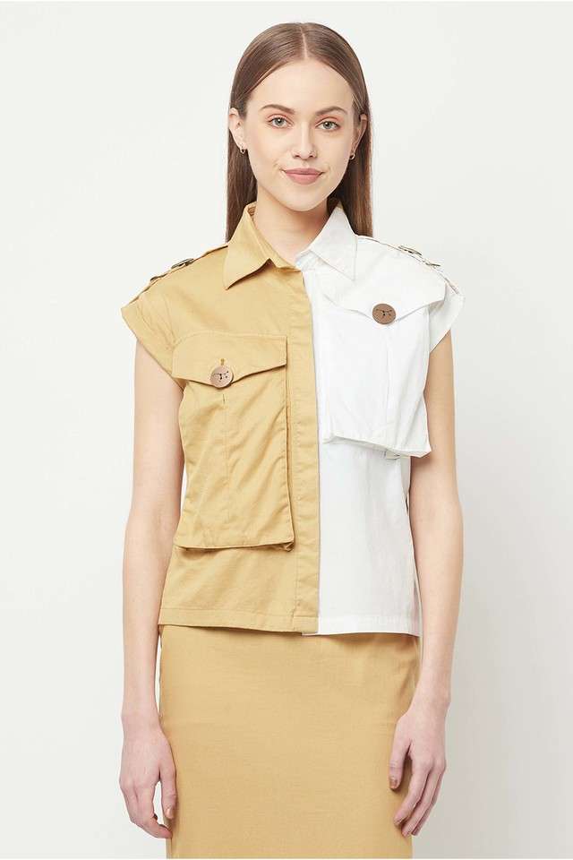 crimsoune club Color Block Collared Cotton Women Casual Wear Shirt-picture-10