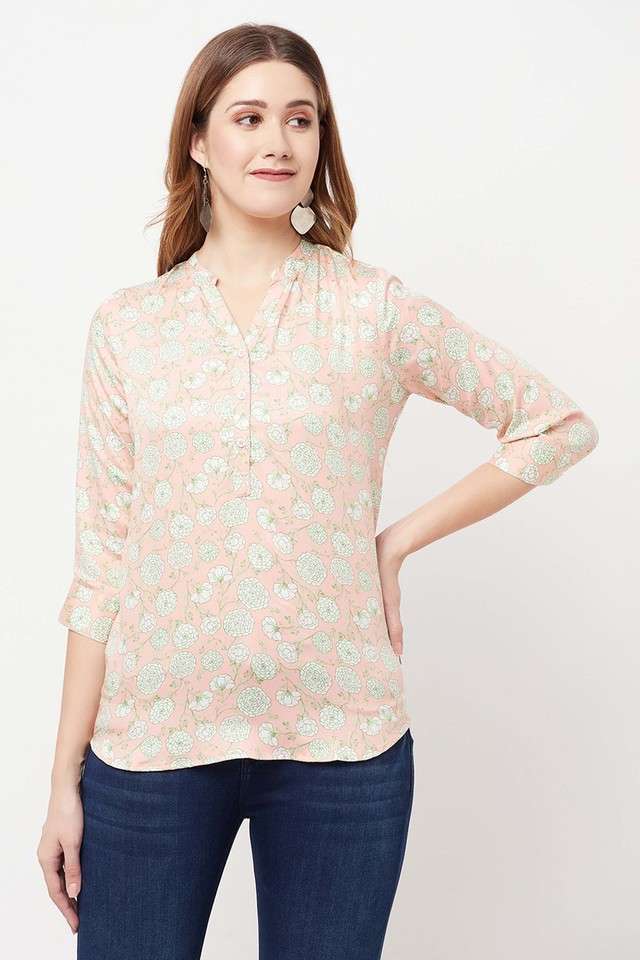 crimsoune club Floral Lyocell V Neck Women's Top-picture-39