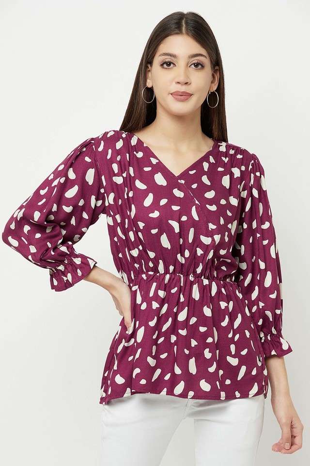 crimsoune club Abstract Lyocell V-Neck Women Top-picture-14