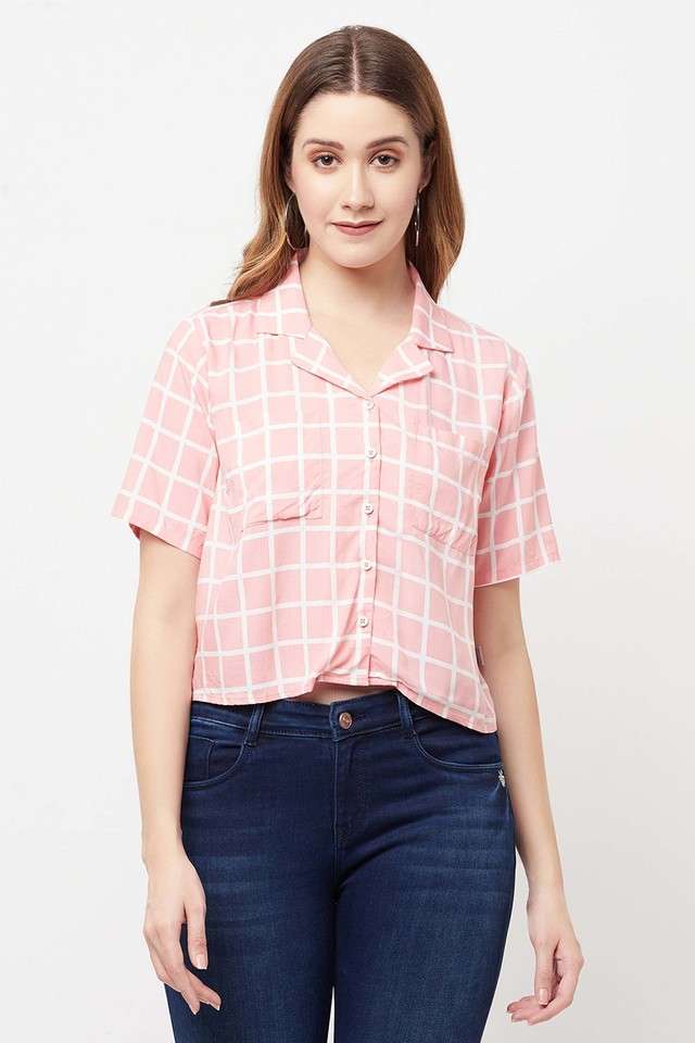 crimsoune club Checks Lyocell Collar Neck Women's Top-picture-38