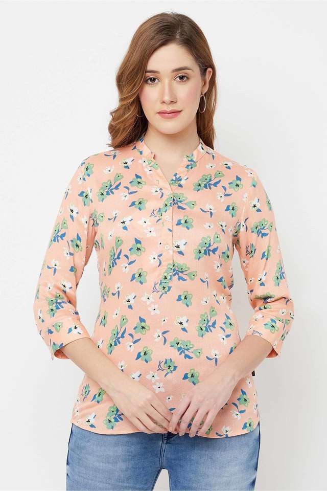 crimsoune club Printed Lyocell Y-Neck Women Top-picture-39