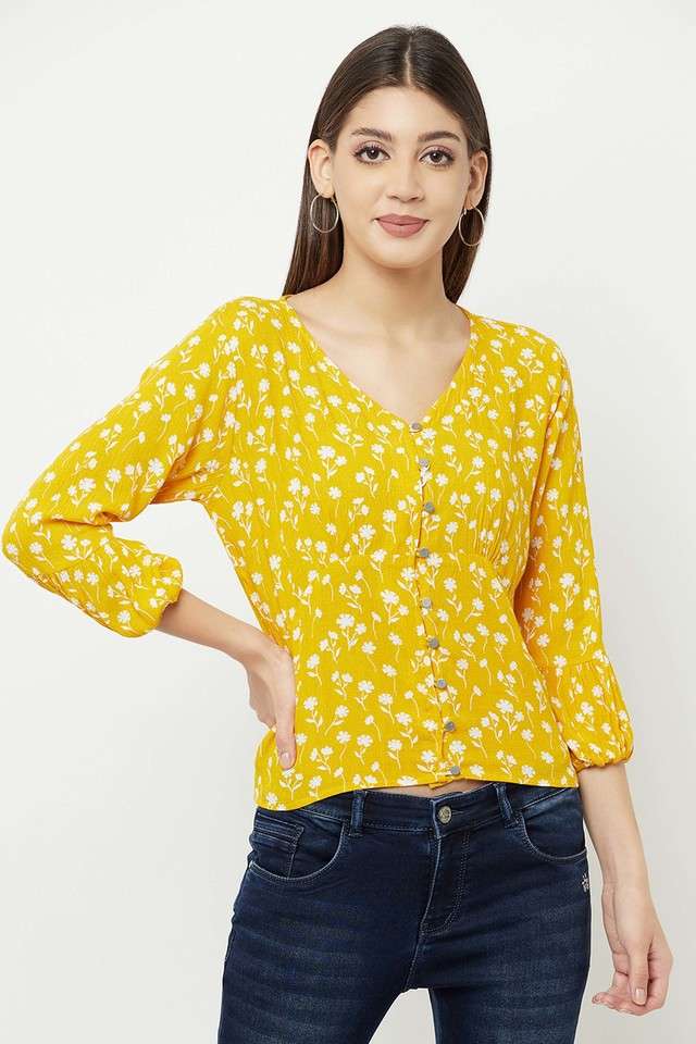 crimsoune club Floral Lyocell V Neck Women's Top-picture-38